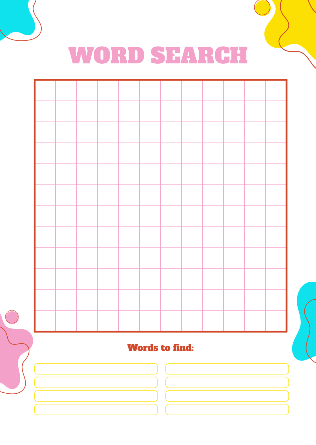 Word Search Blank Template Printable