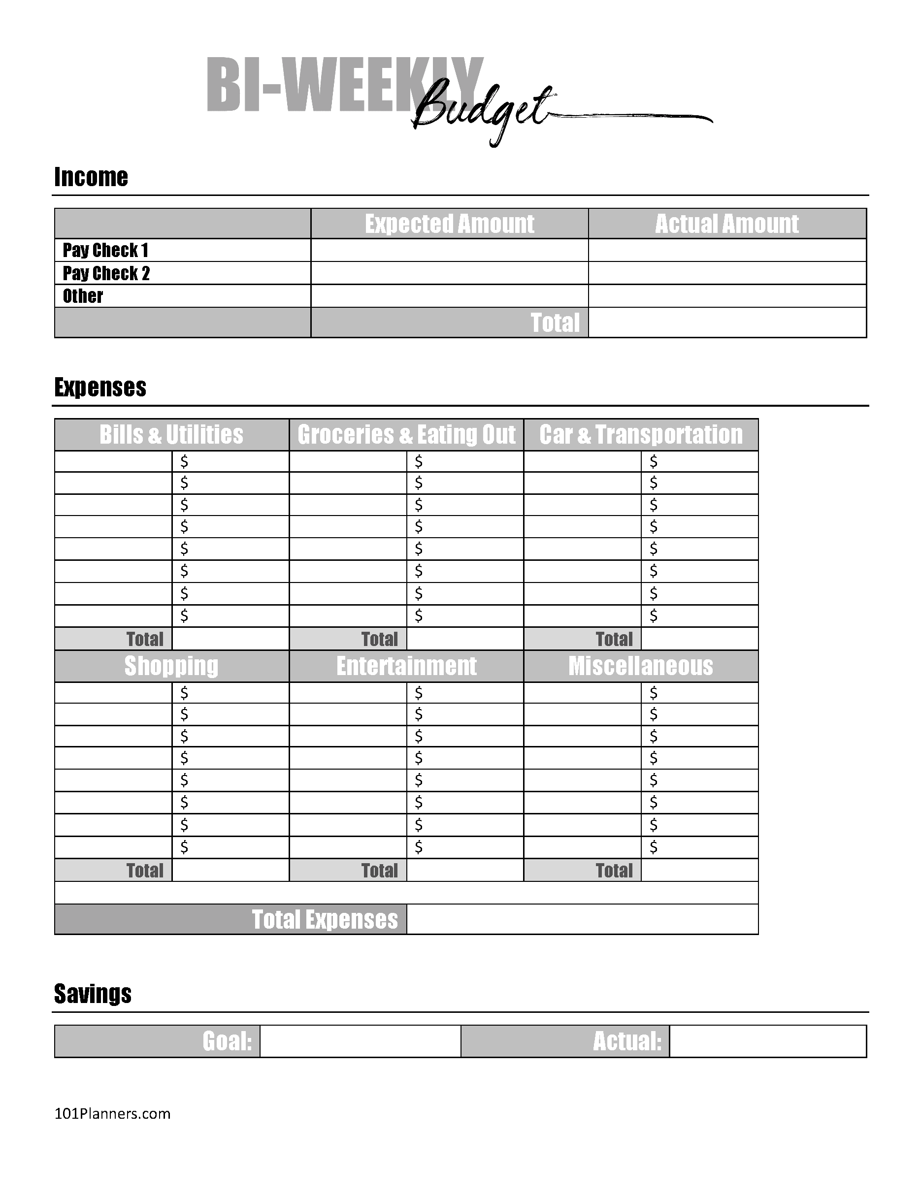 Printable Blank Budget Worksheet Pdf