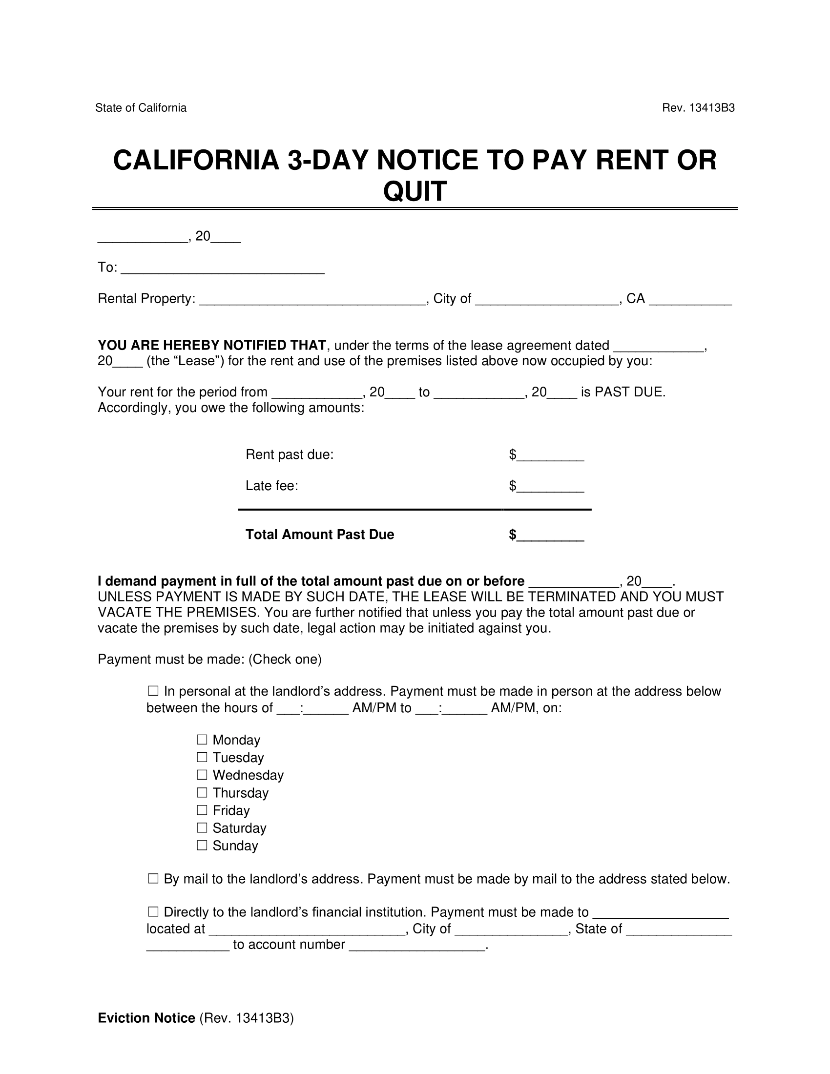 Free California Eviction Notice Forms 3 14 30 amp 60 Day 
