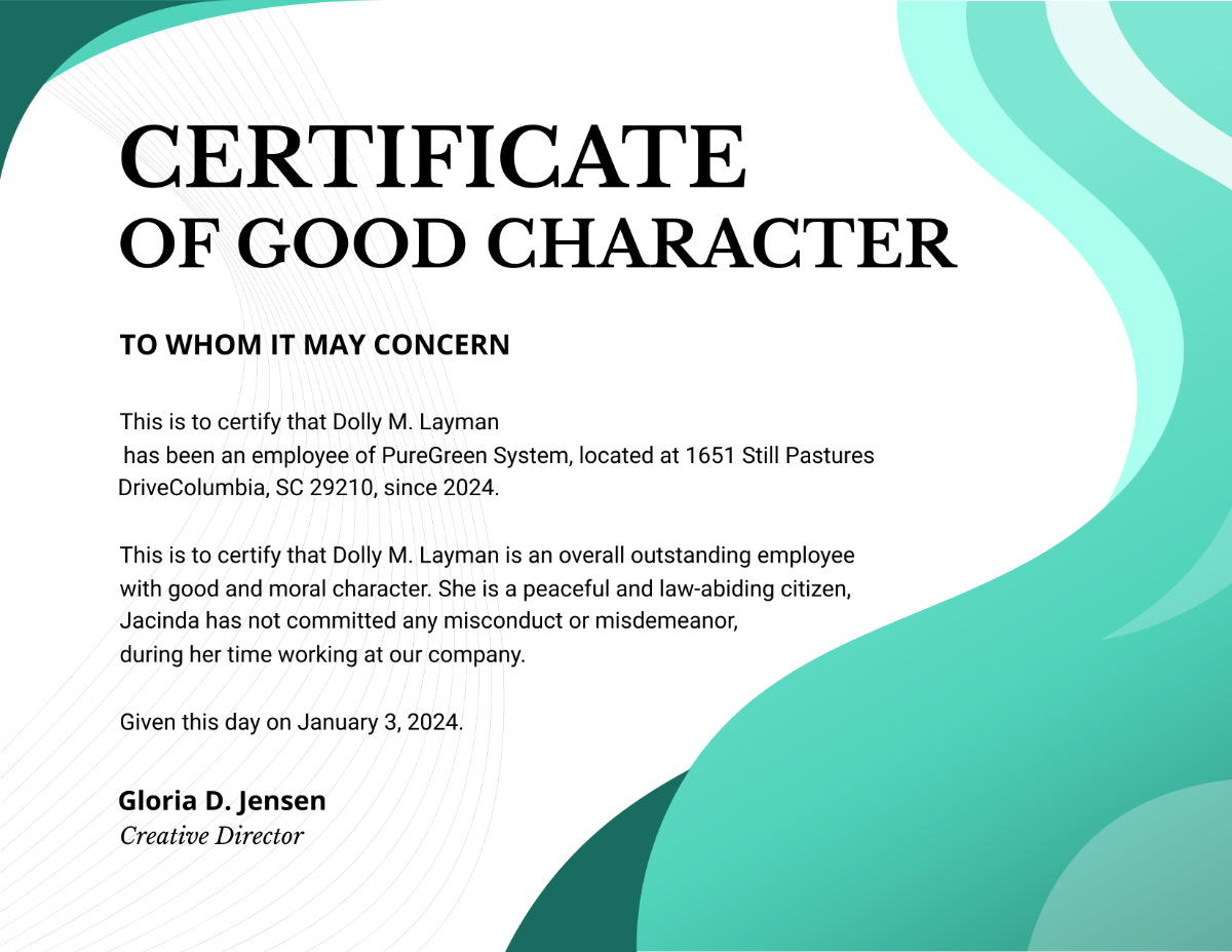 Free Character Certificate Template To Edit Online