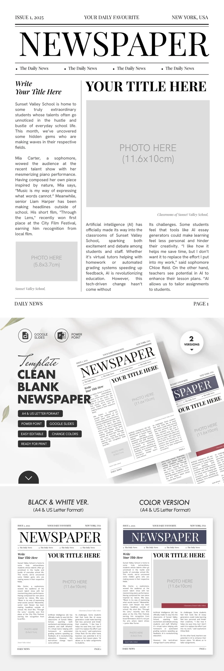 Free Clean Style Blank Newspaper Template For Google Docs And 