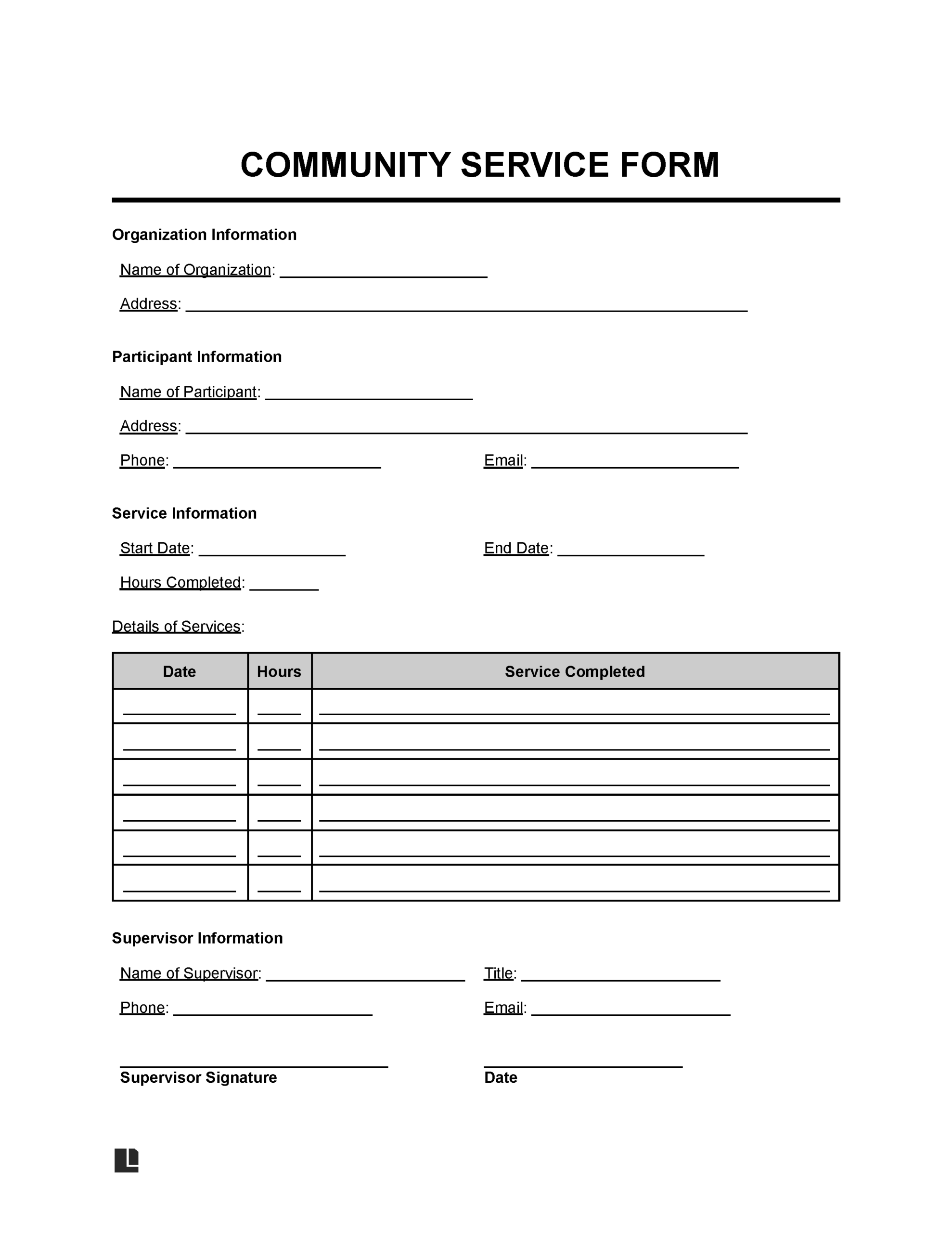 Free Community Service Form PDF amp Word