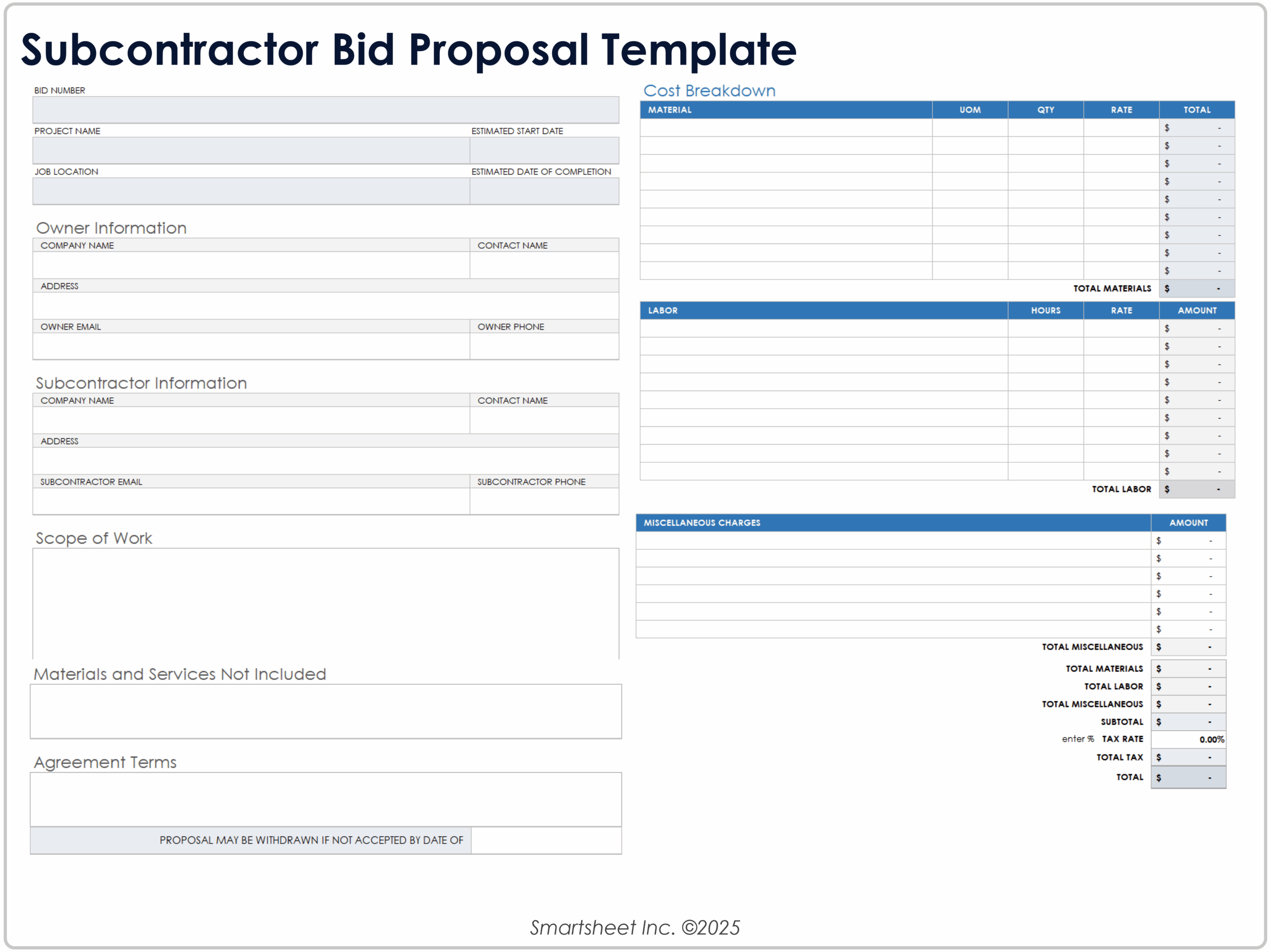 Blank Proposal Forms Printable