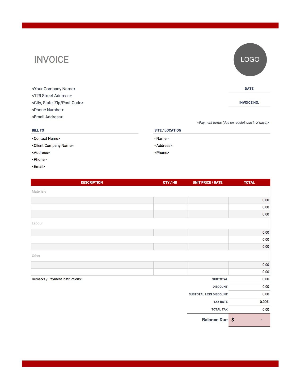 Free Blank Printable Contractor Invoice