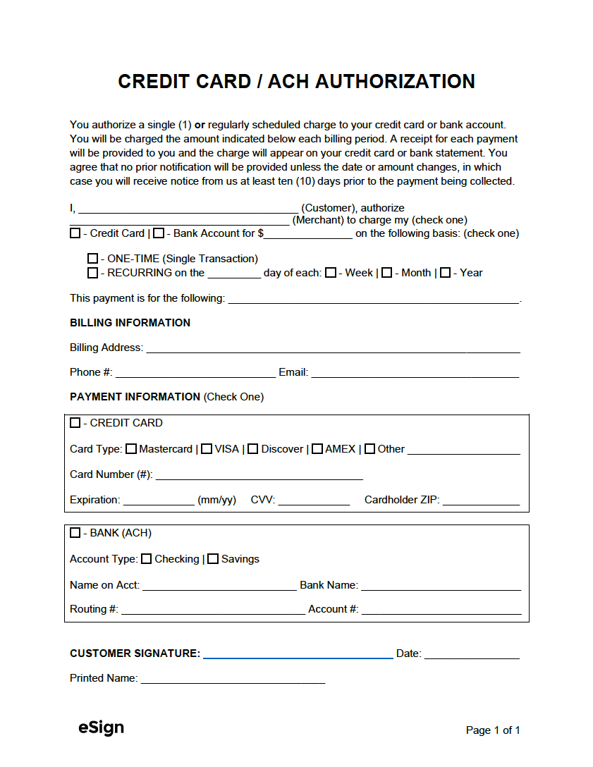 Downloadable Printable Blank Ach Form
