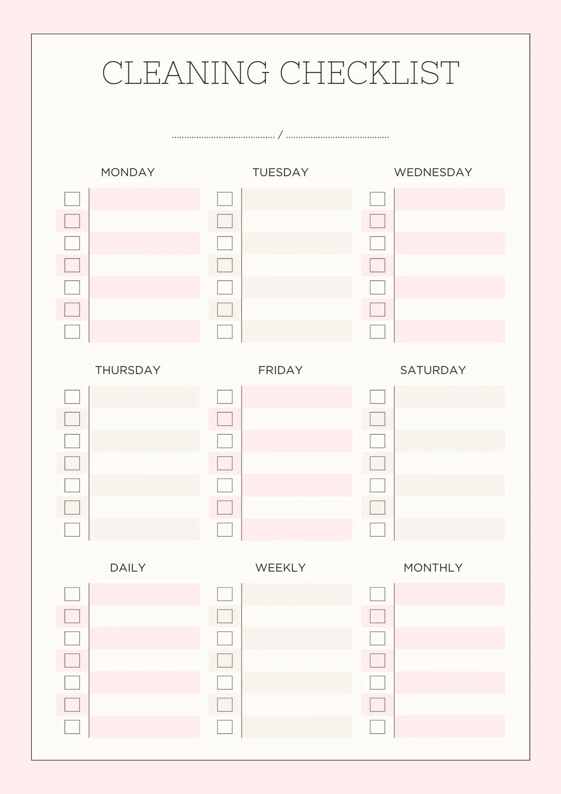 Weekly Checklist Chart Blank Printable