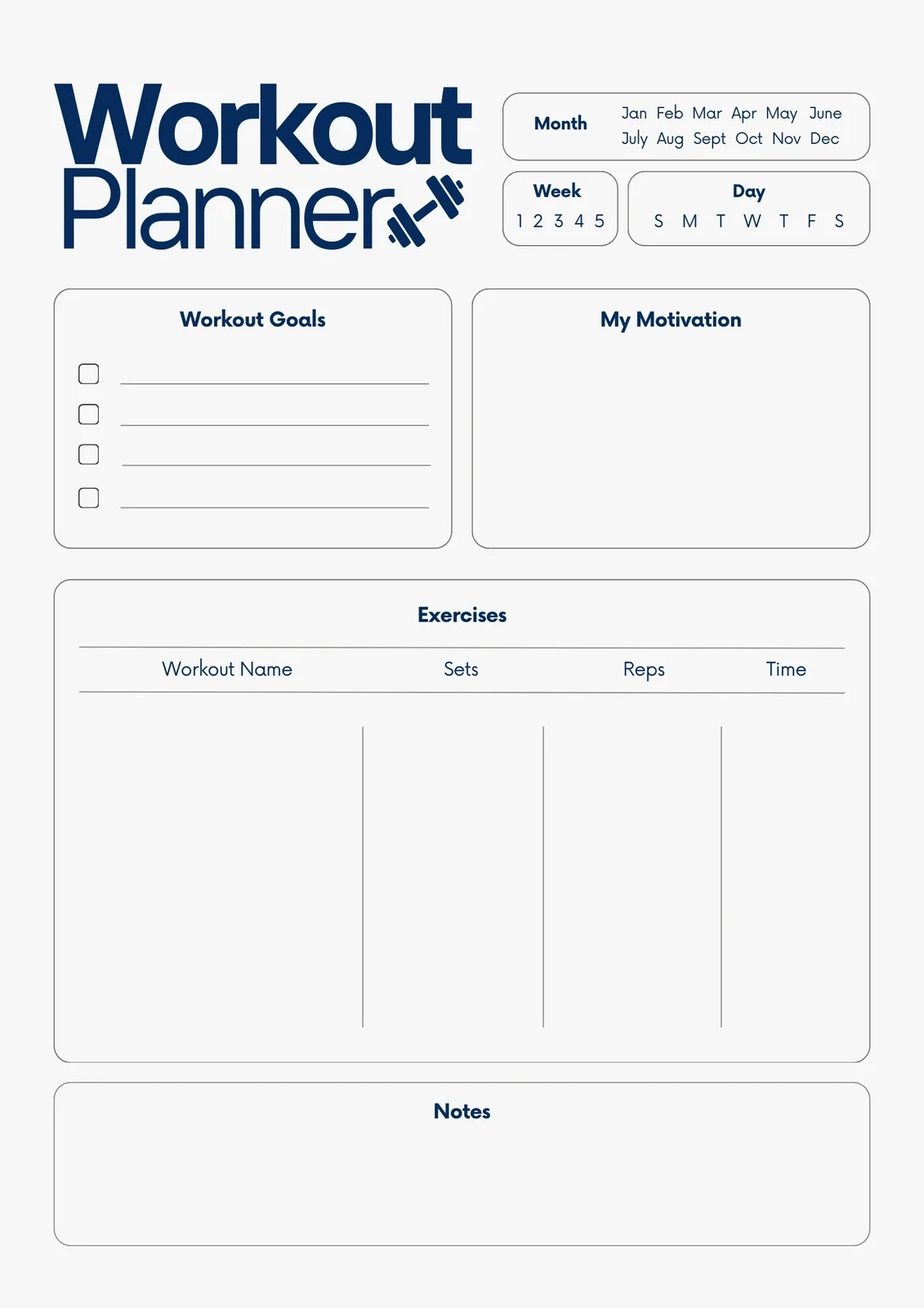 Blank Printable Workout Templates