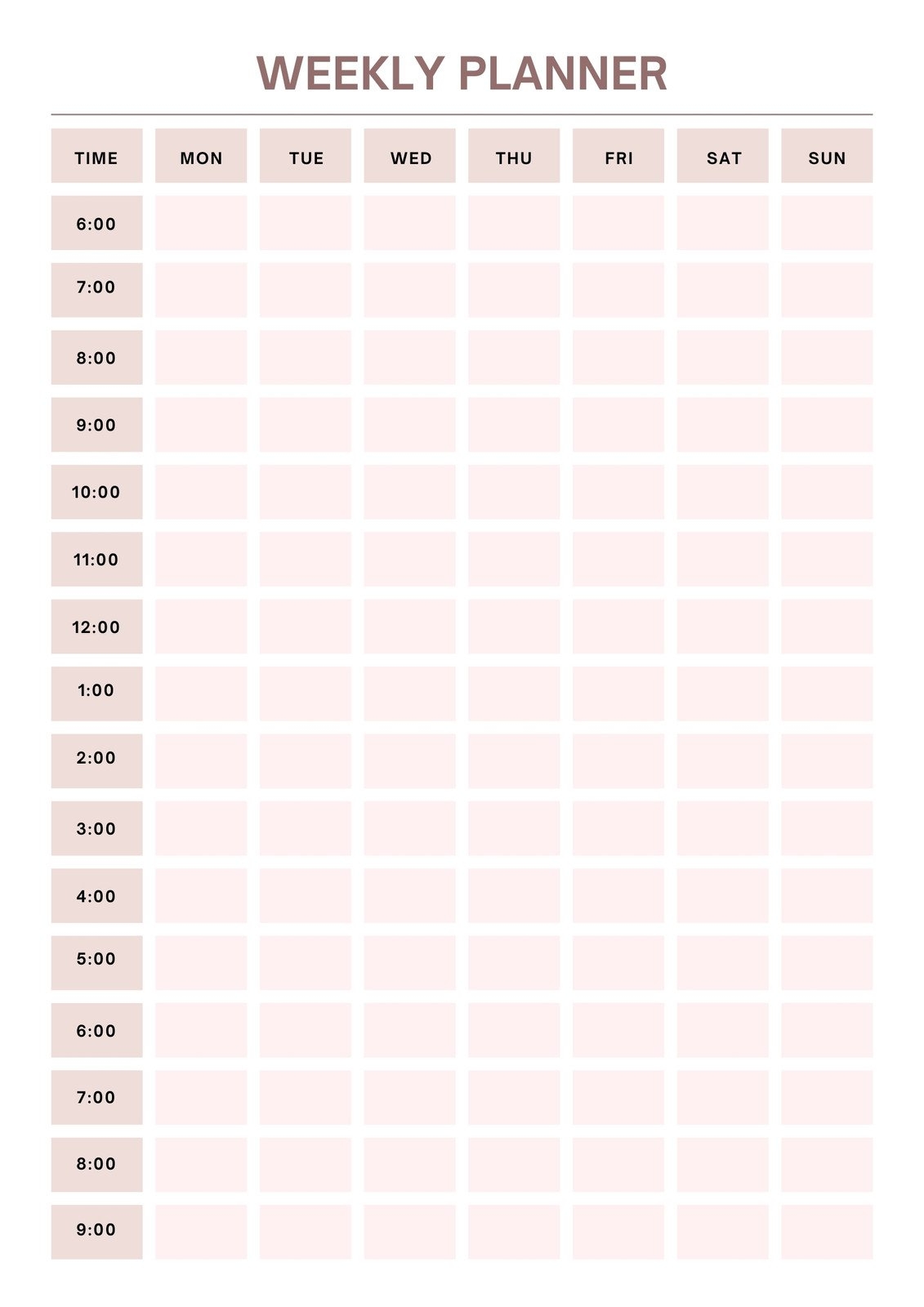 Printable Blank Daily Schedule