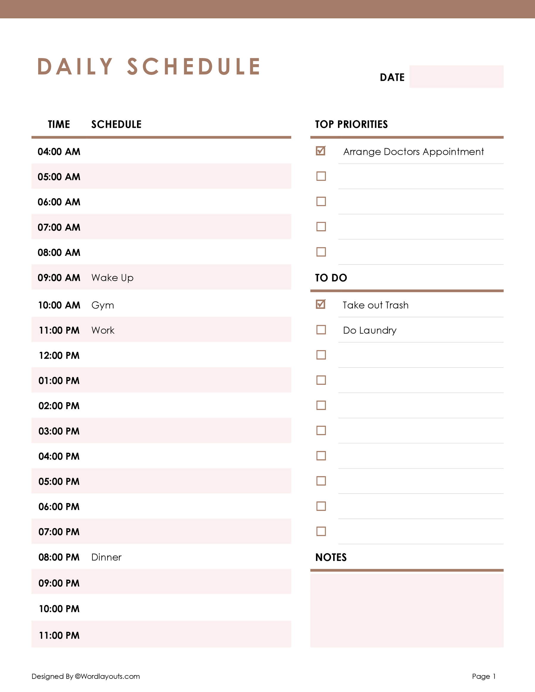 Free Daily Planner To Do Template Printable WordLayouts