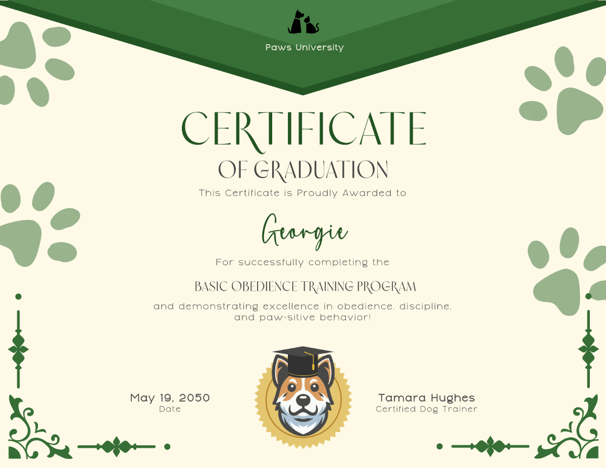 Blank Printable Dog Graduation Certificate