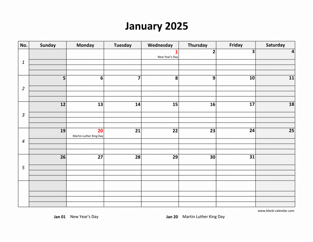 Big Blank Printable Calender