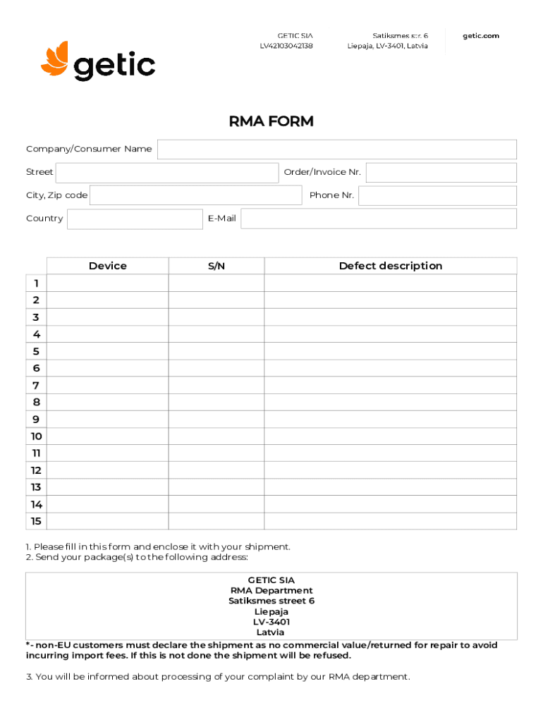Printable Blank Rma Form