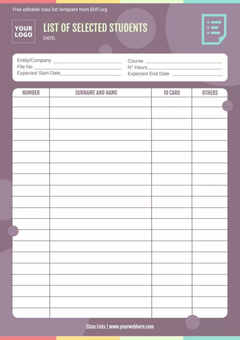 Free Printable Blank Class List