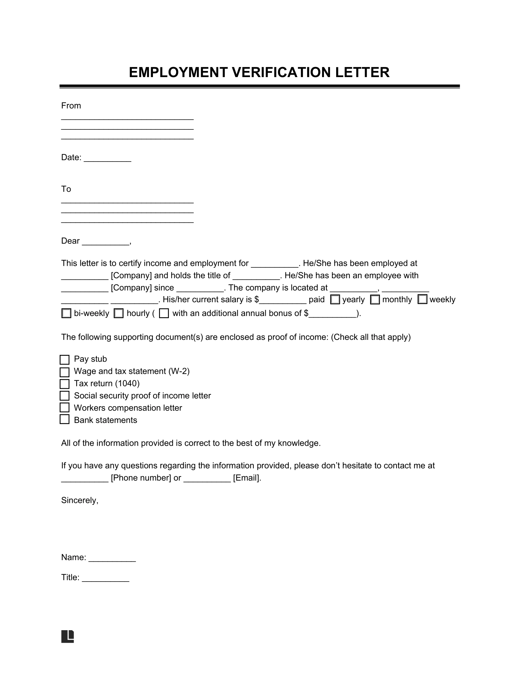 Free Employment Verification Letter Template PDF amp Word