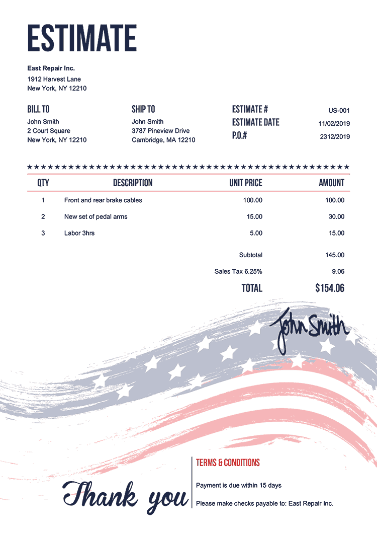 Blank Free Printable Estimate Forms