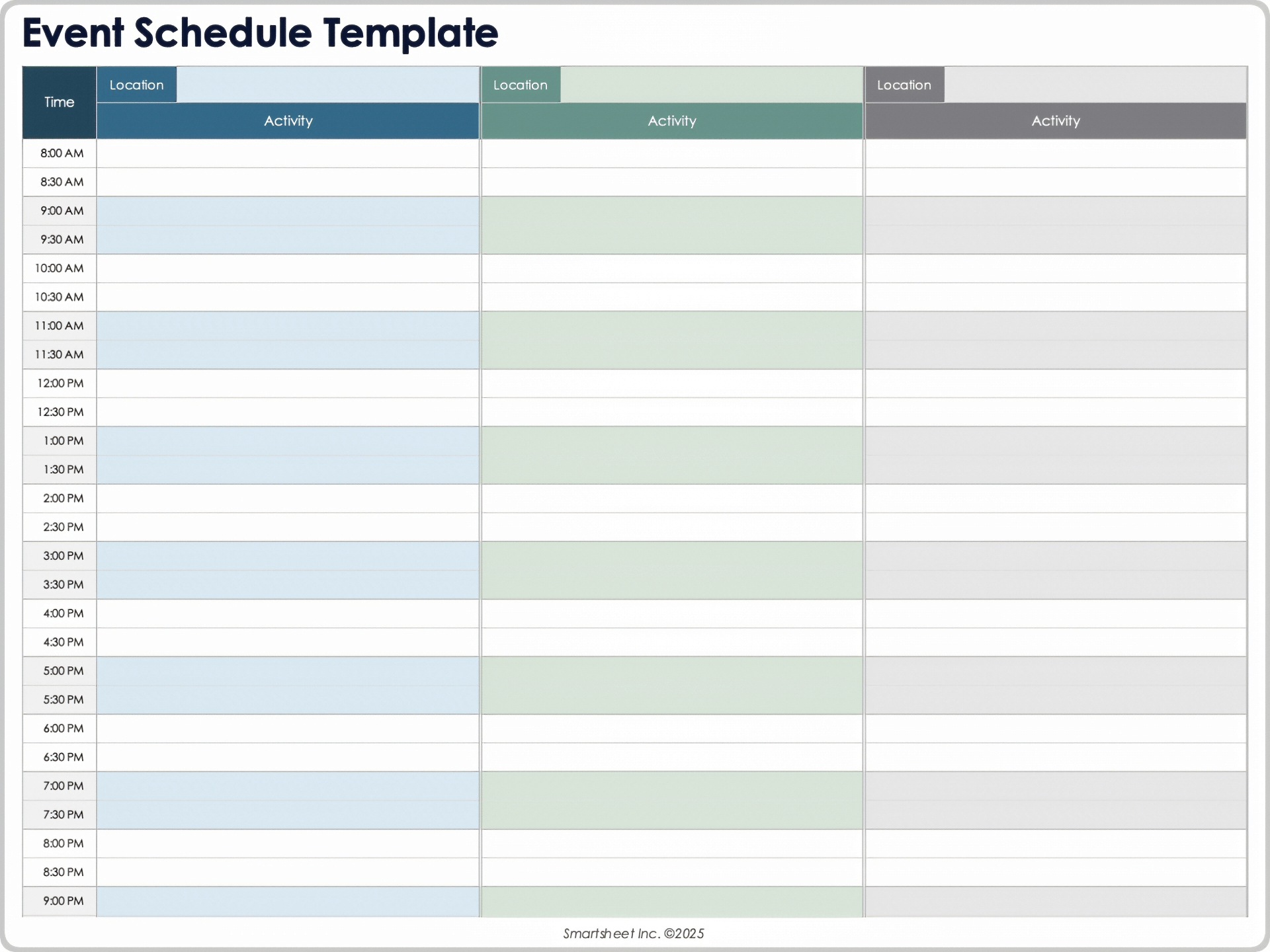 Printable Blank Event Calendar