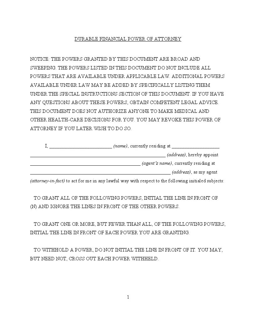 Blank Printable Dpoa Form
