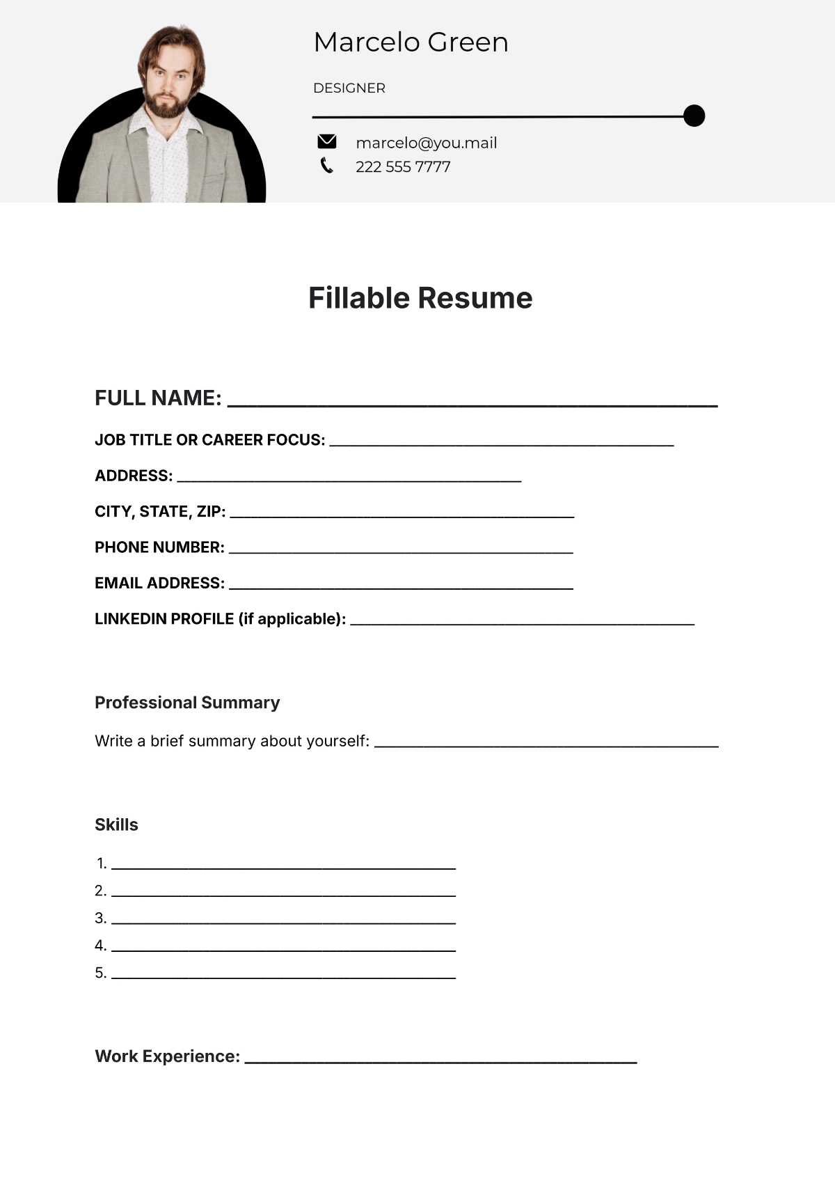 Free Printable Blank Resume