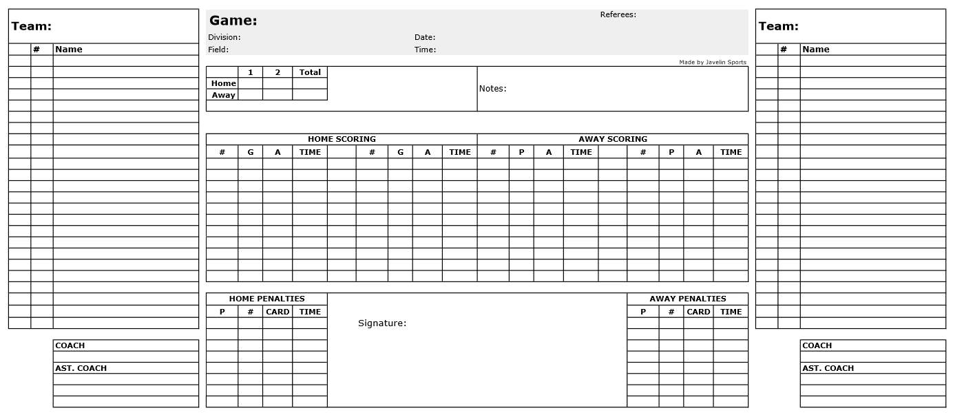 Free Game Sheets For Soccer Hockey Basketball And Baseball 