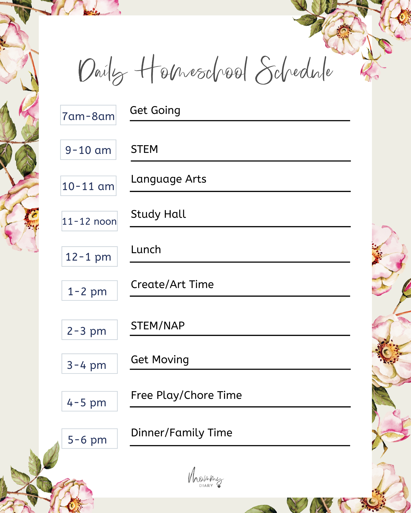 Blank Printable Homeschool Schedule