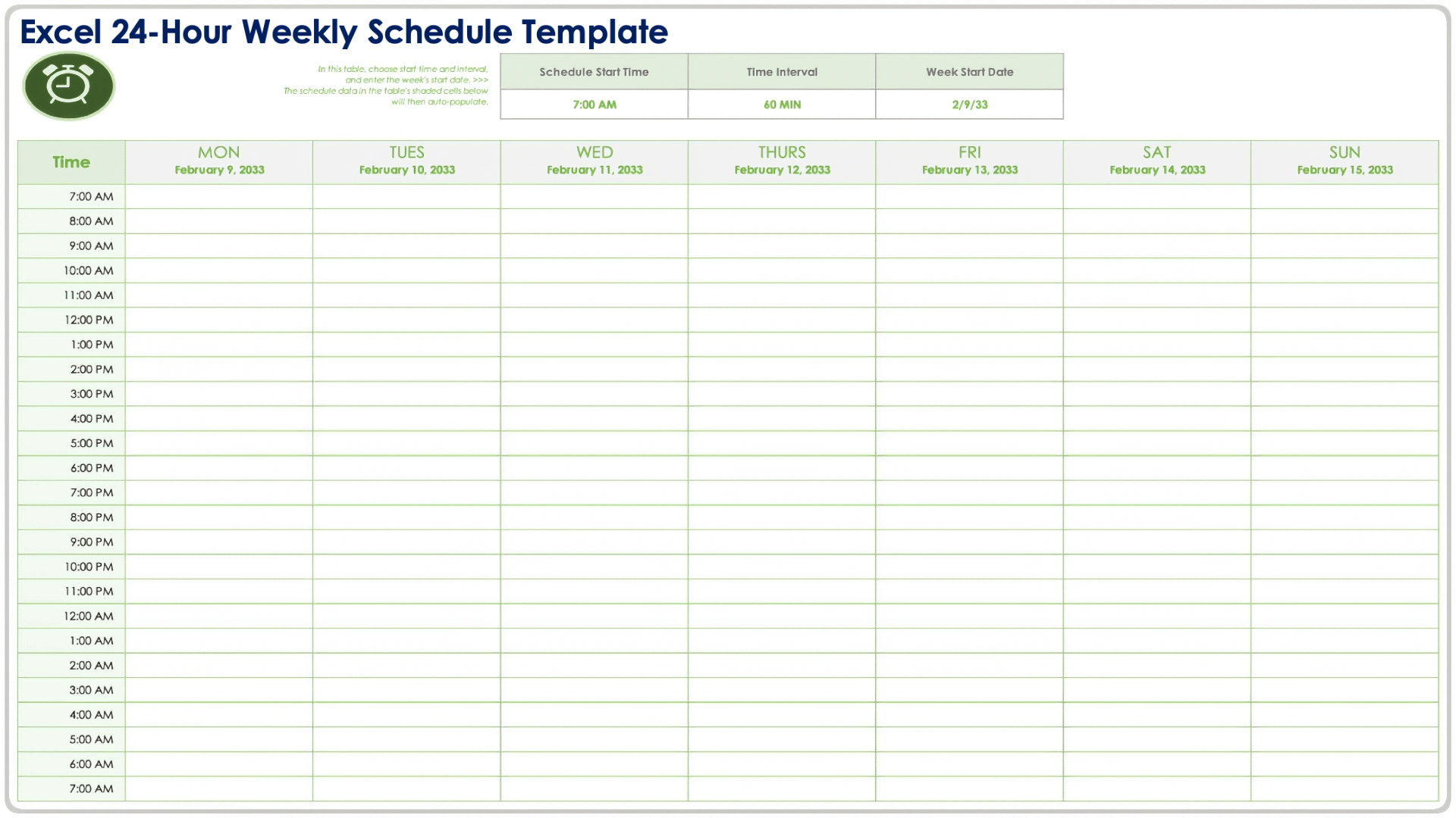 Blank Weekly Hourly Printable