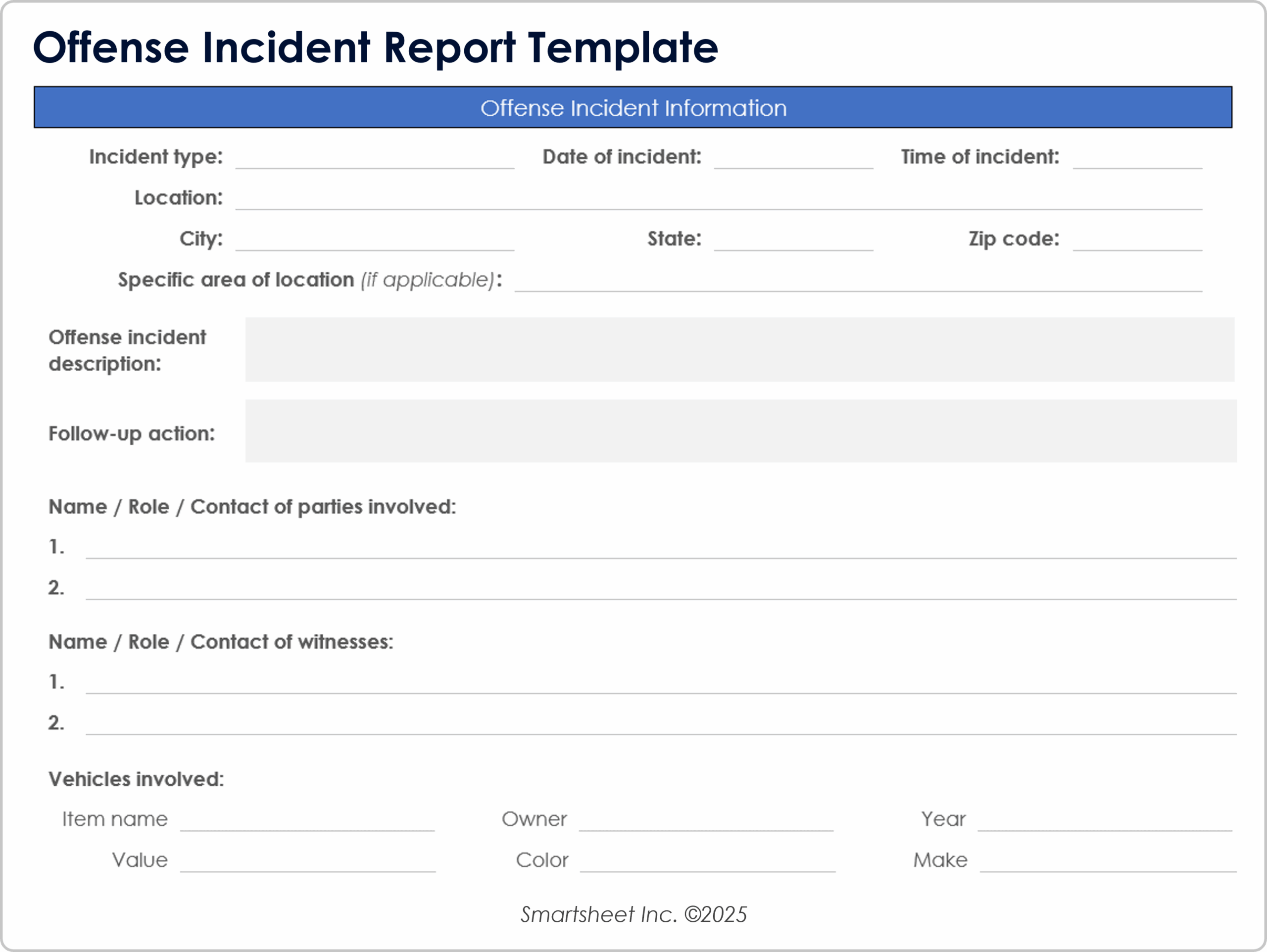 Printable Blank Police Report Template