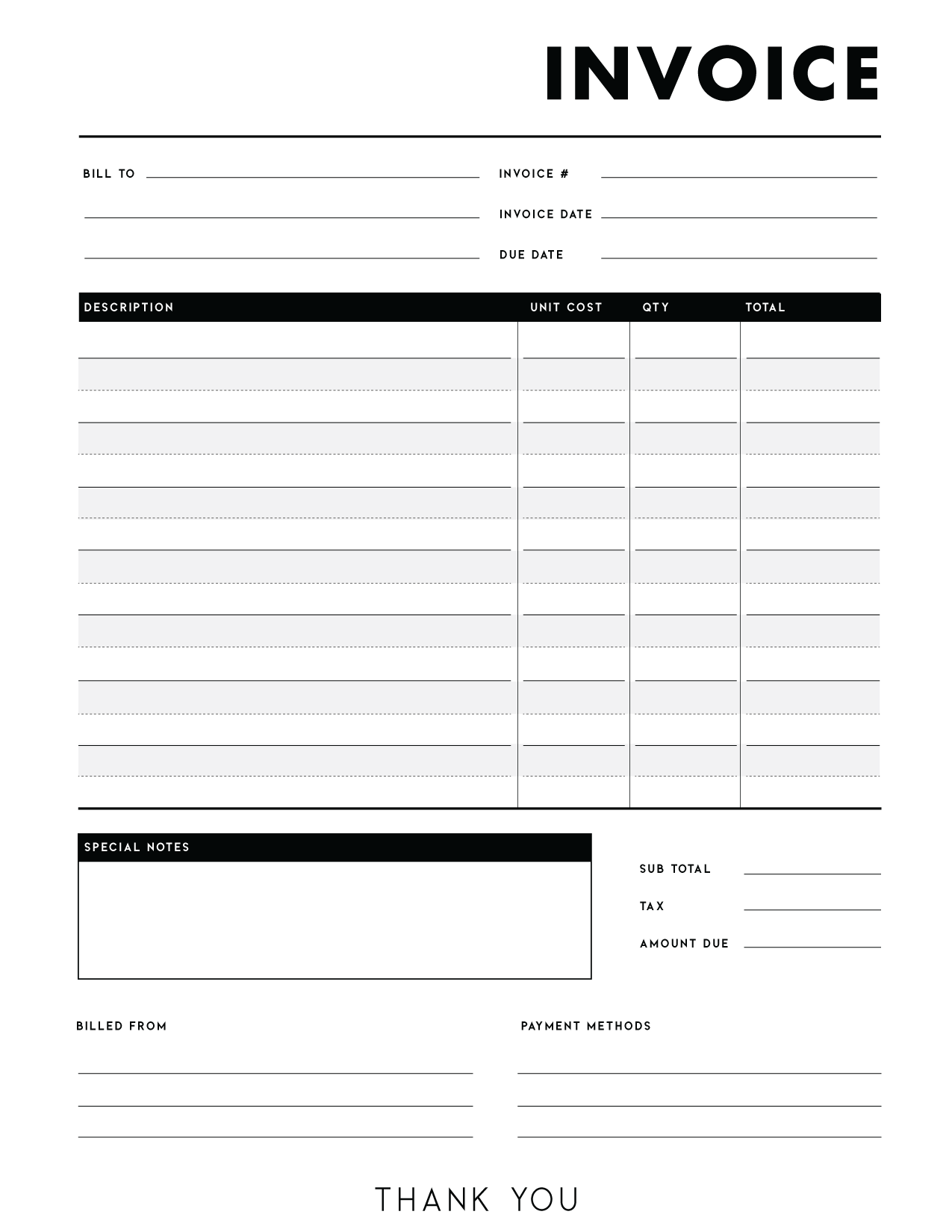Blank Invoice Printable Free