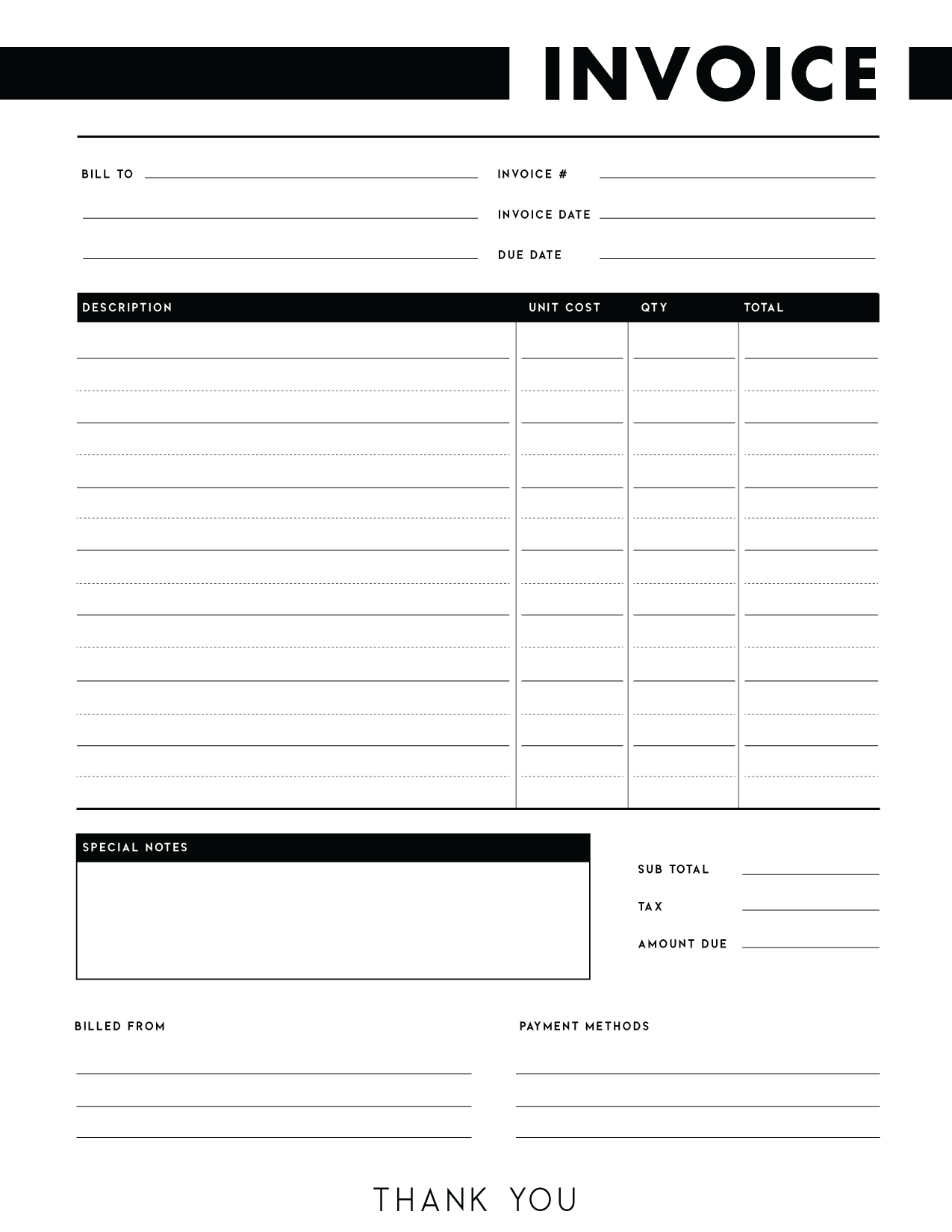 Printable Free Invoice Blank