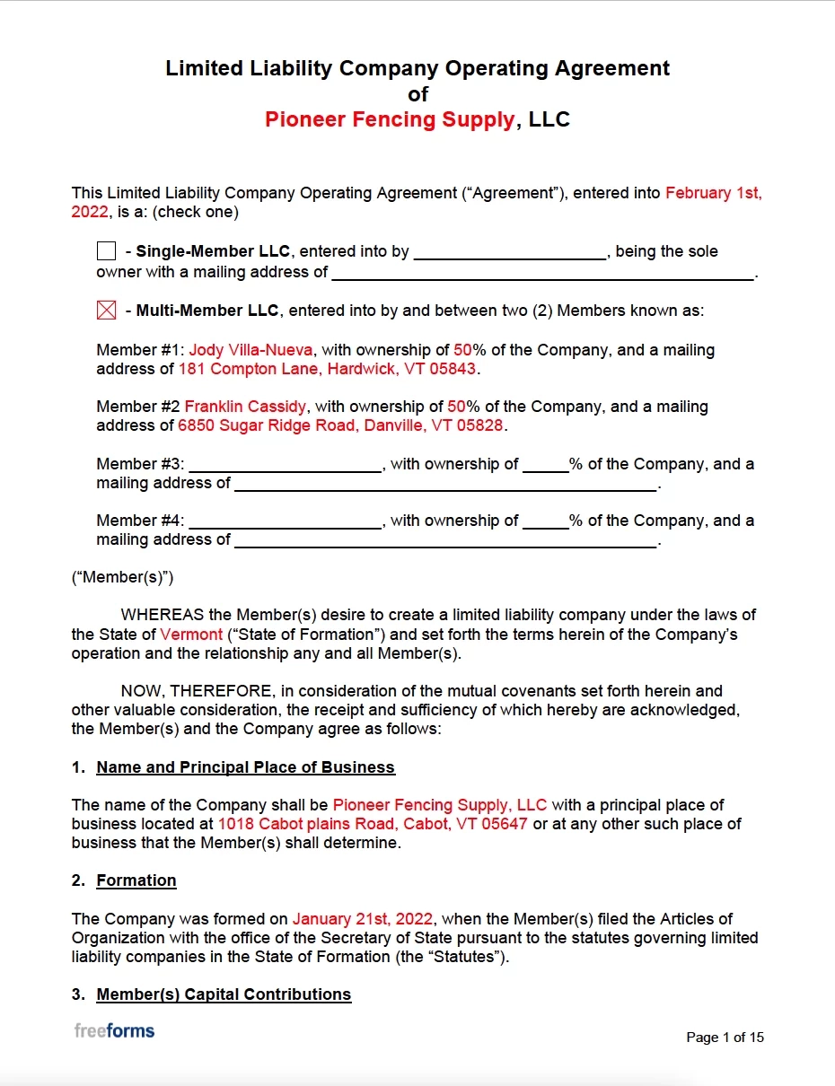 Free LLC Operating Agreement Template PDF Word
