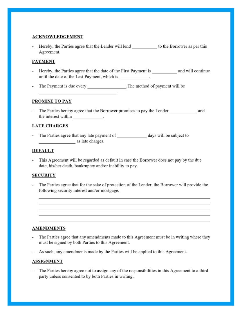 Blank Printable Personal Loan Template