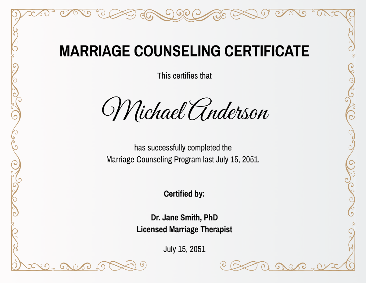Free Marriage Counseling Certificate Template To Edit Online