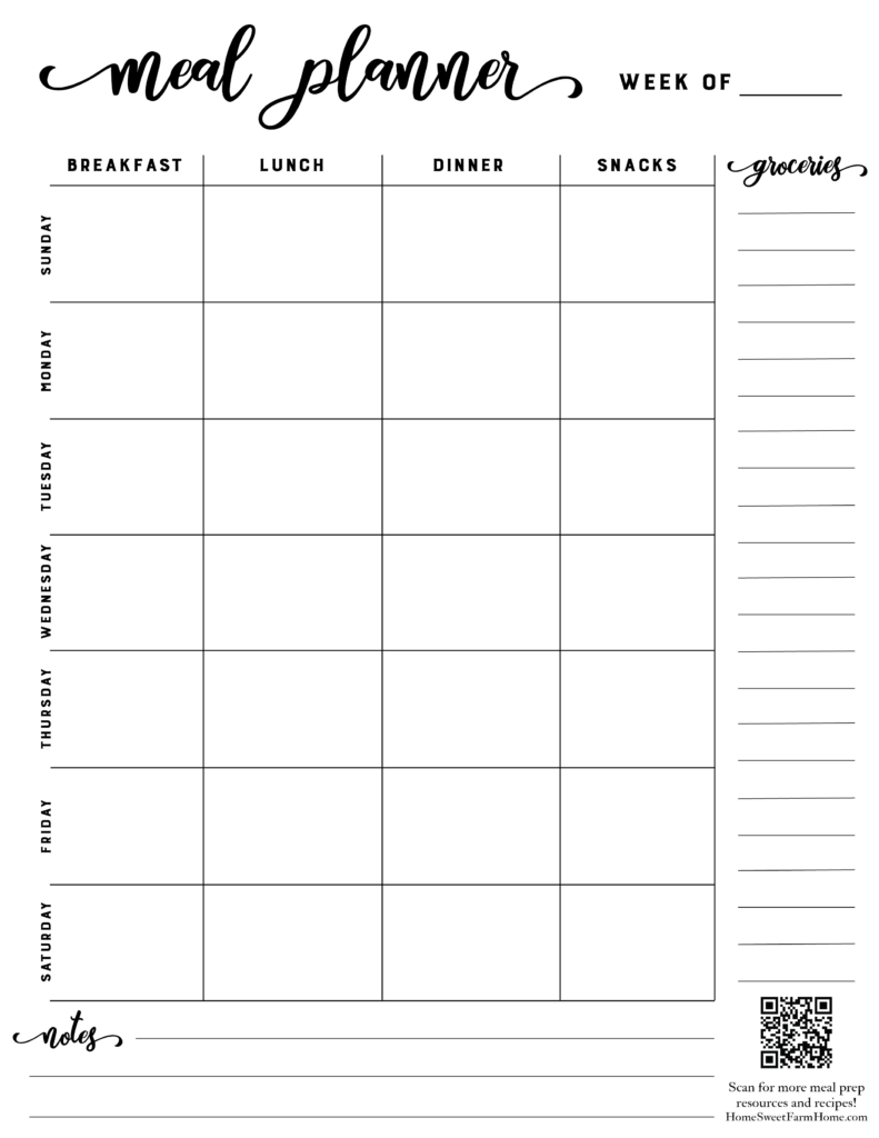Blank Printable Weekly Meal Planner