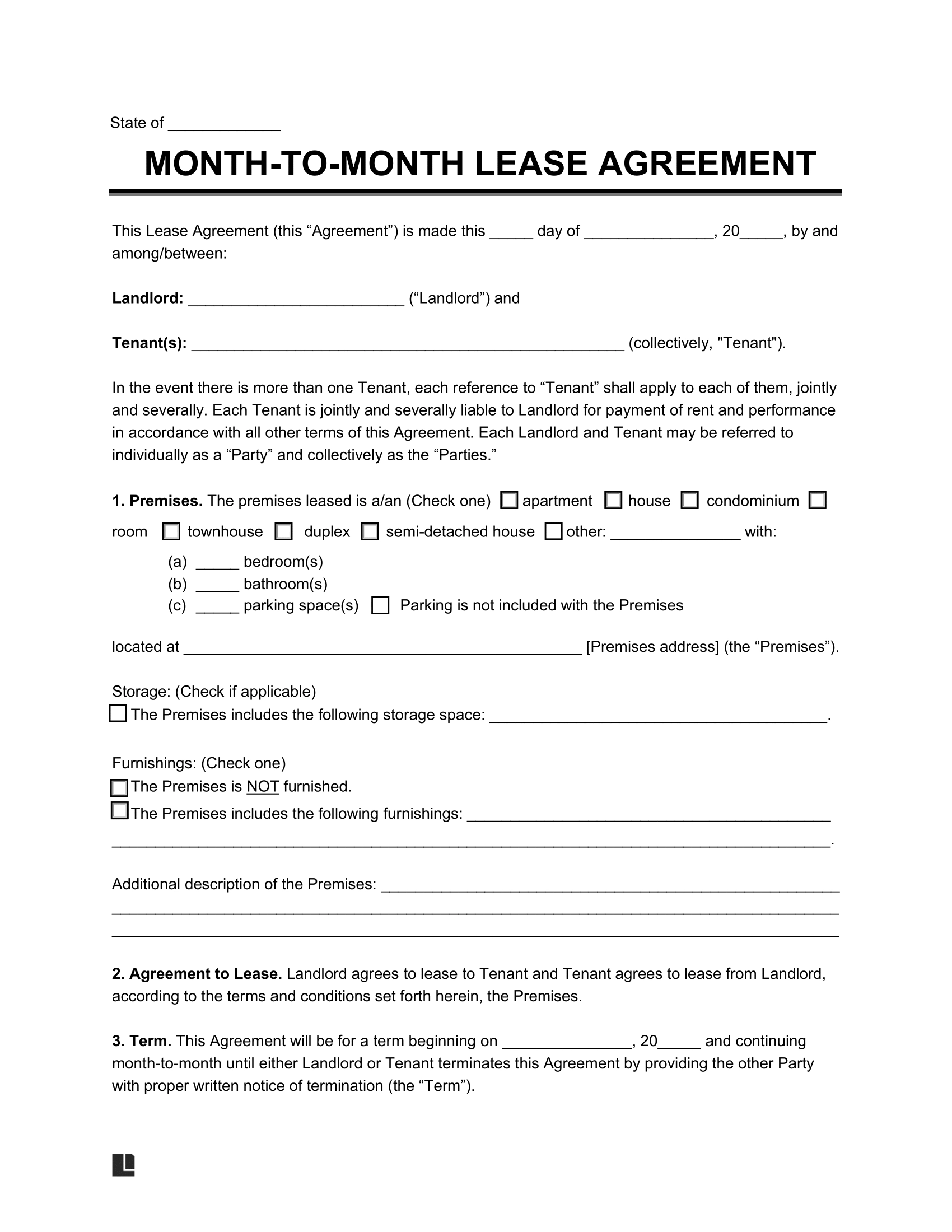 Free Month To Month Lease Agreement Template PDF amp Word