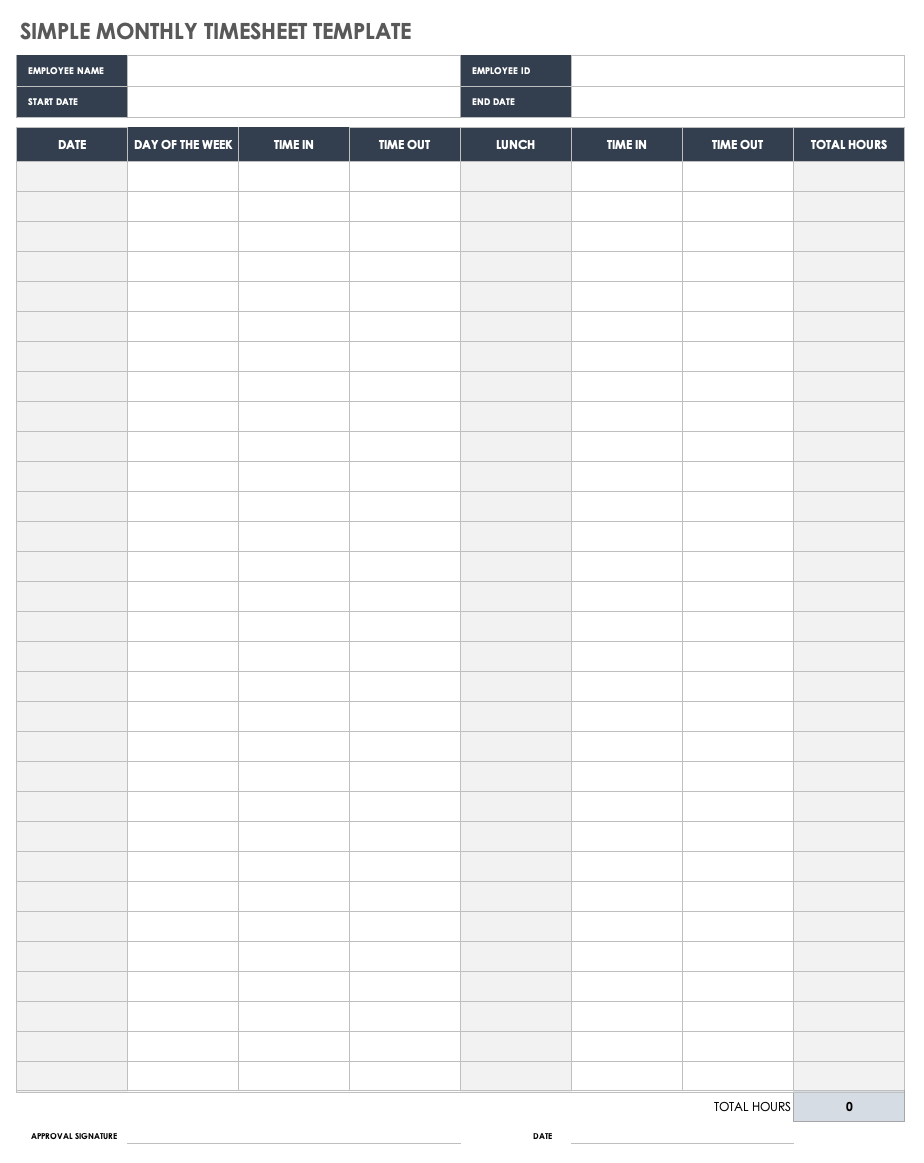 Blank Printable Time Sheet