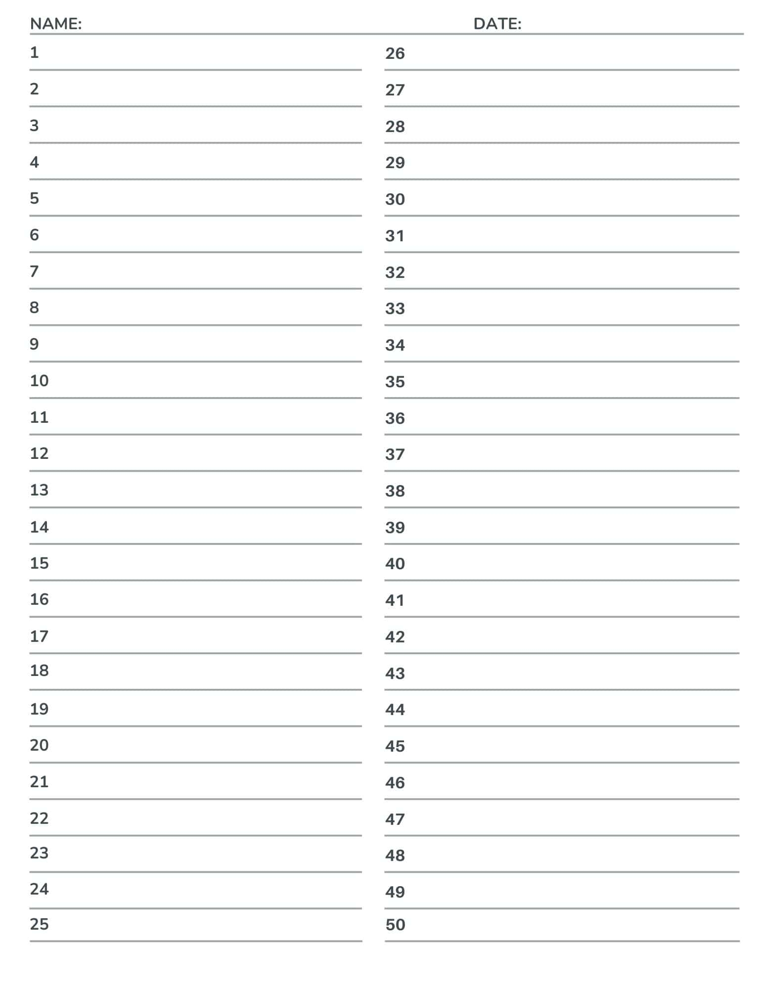 Free Numbered Lined Paper PDF 1 20 1 25 1 50 1 100 