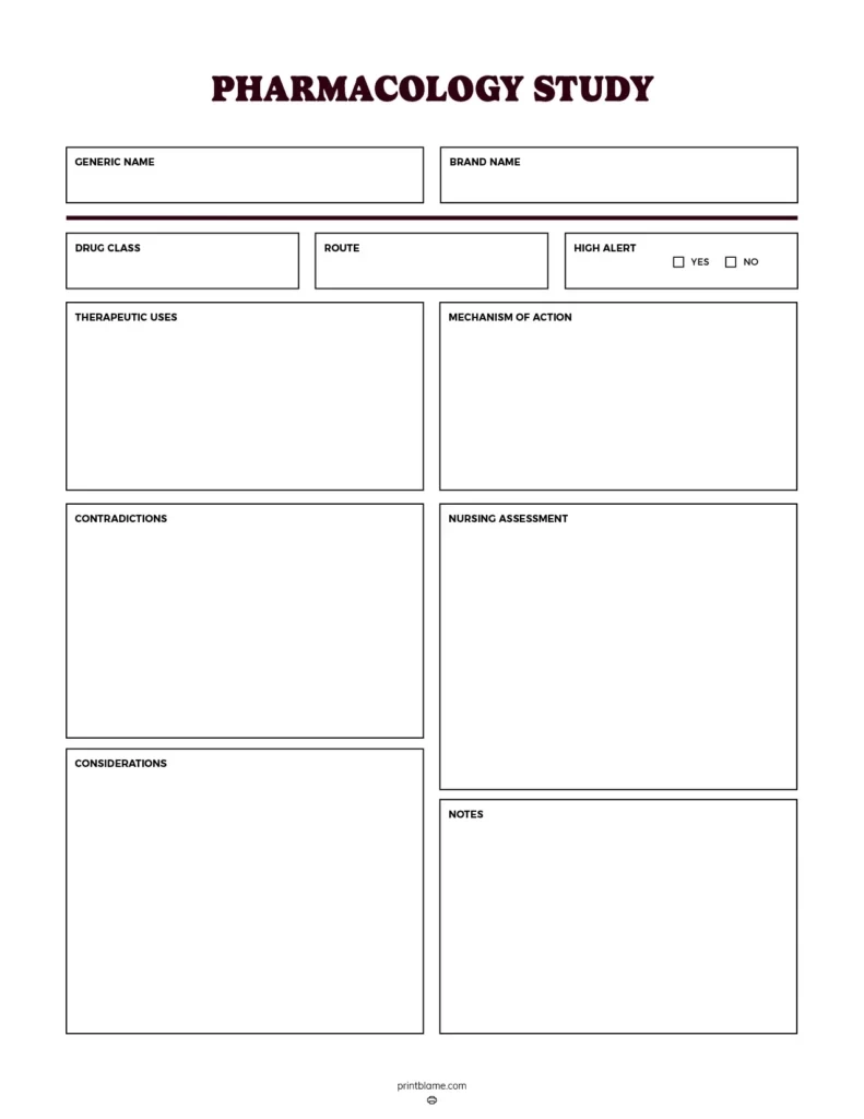 Printable Blank Drug Card Template