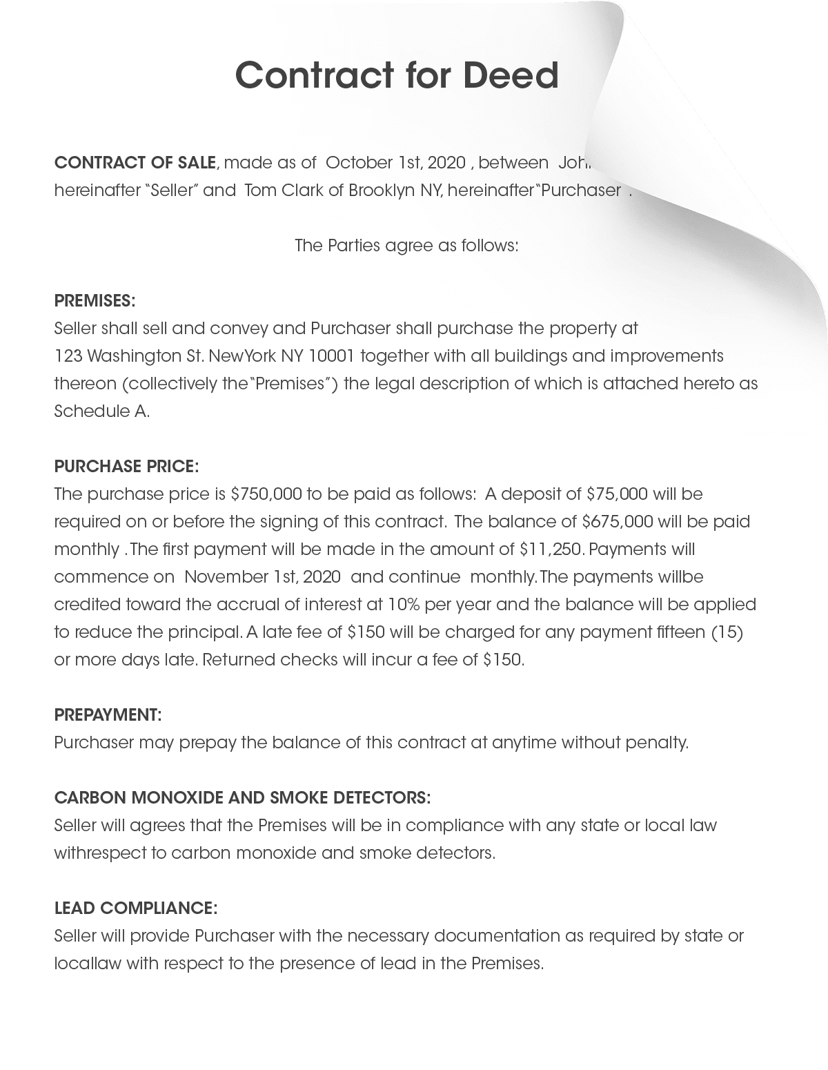 Printable Blank Contract For Deed
