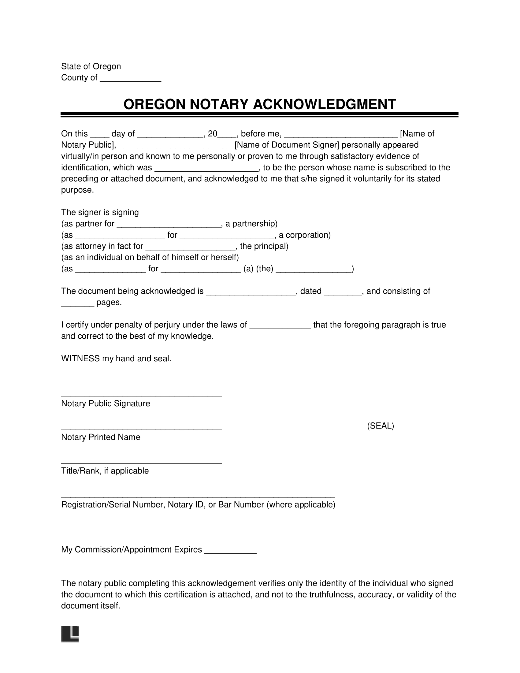 Blank Printable Oregon Project Form