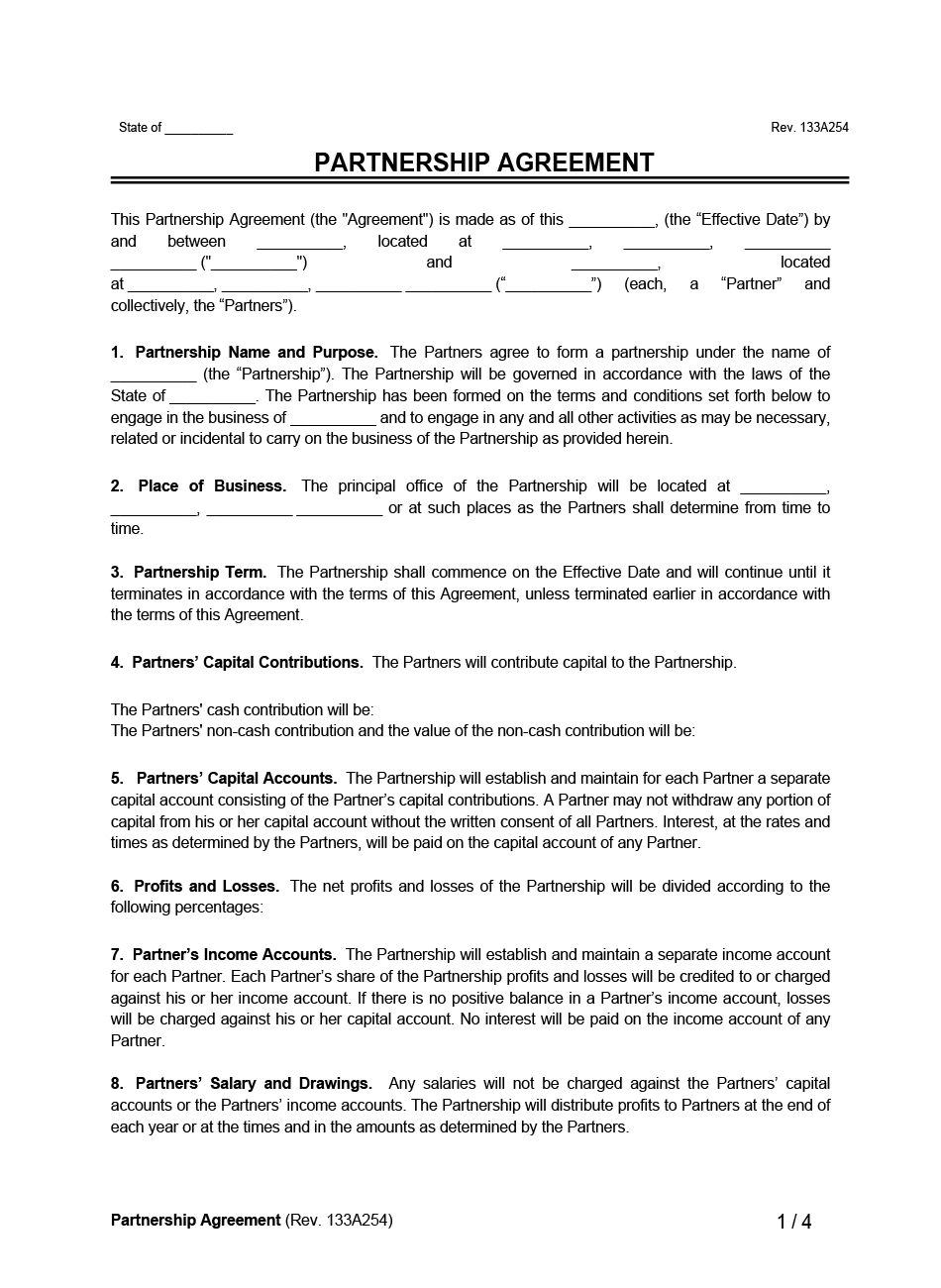 Free Partnership Agreement Template PDF amp Word