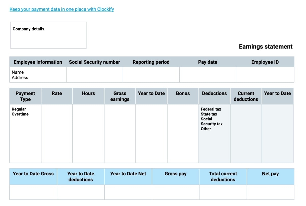 Free Pay Stub Templates Clockify