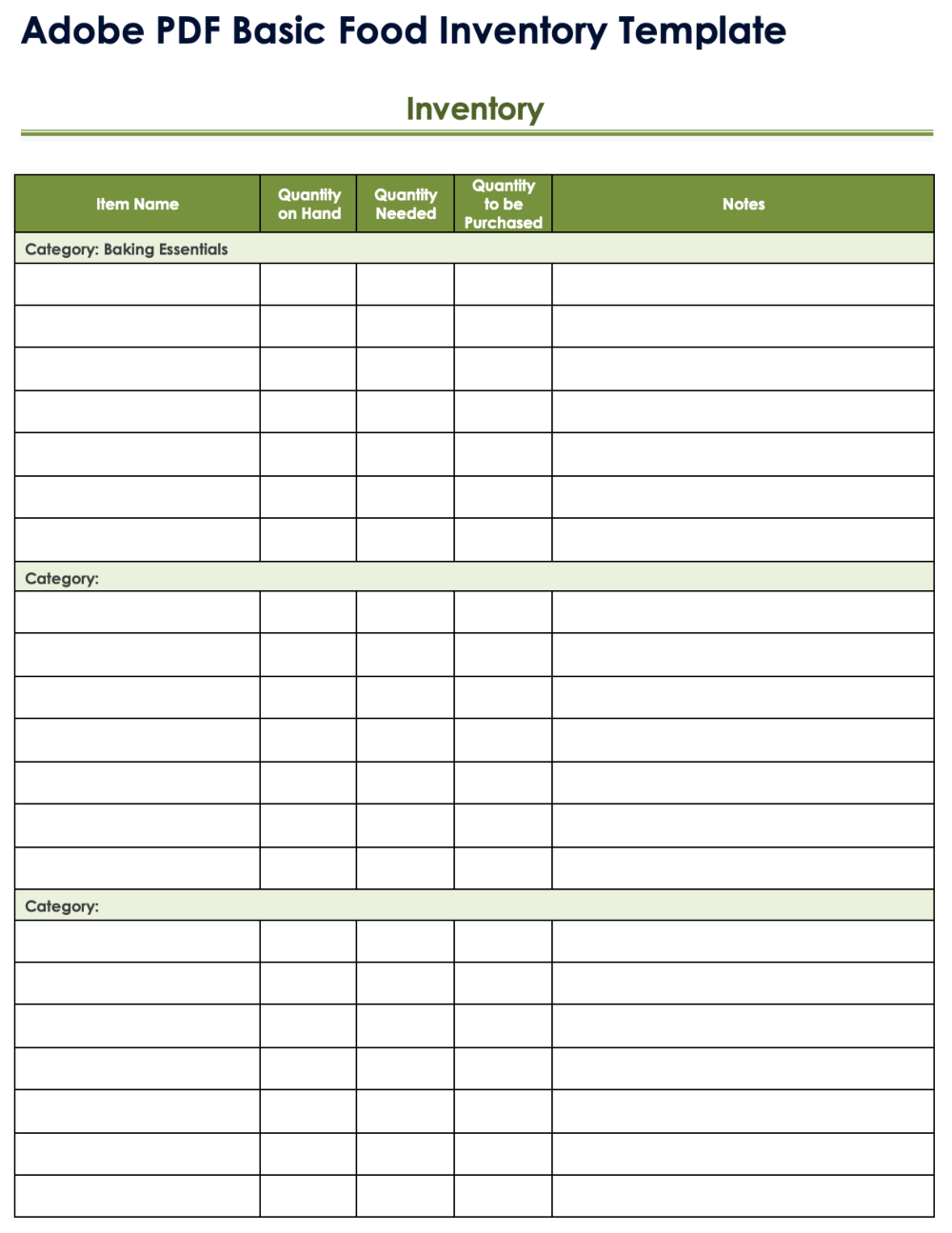 Free Printable Blank Food Inventory