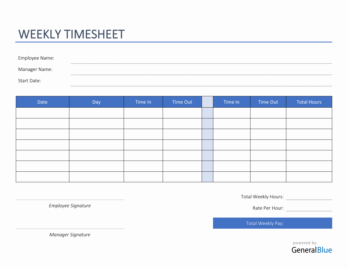 Free Blank Timesheet Printable