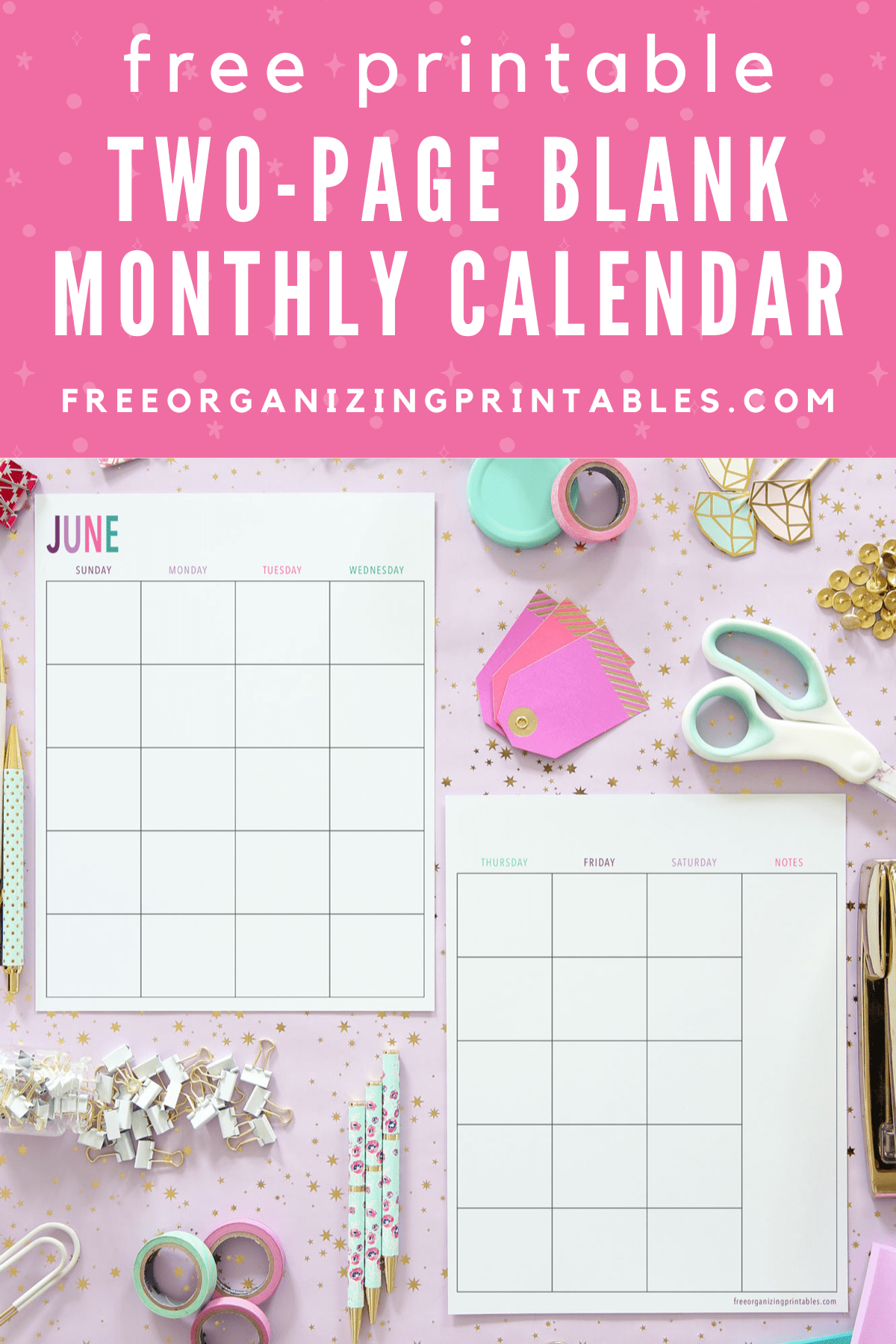 Blank 2 Page Calander Printable