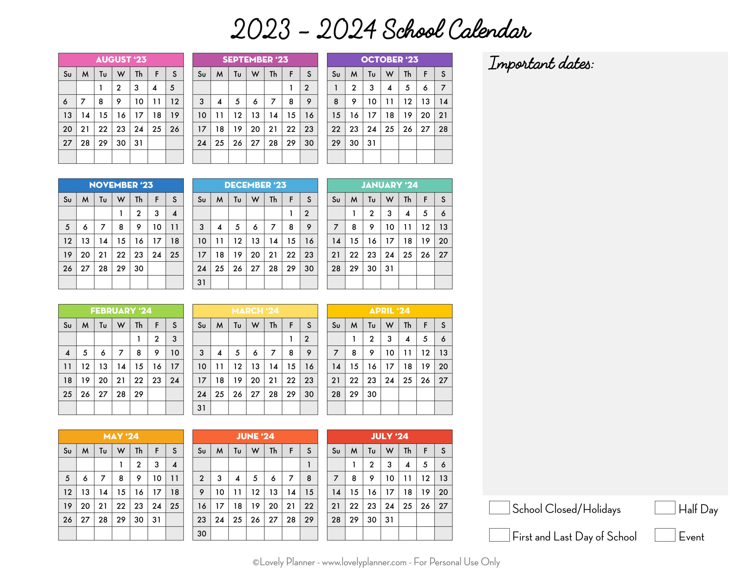 Free Printable Blank School Calendars