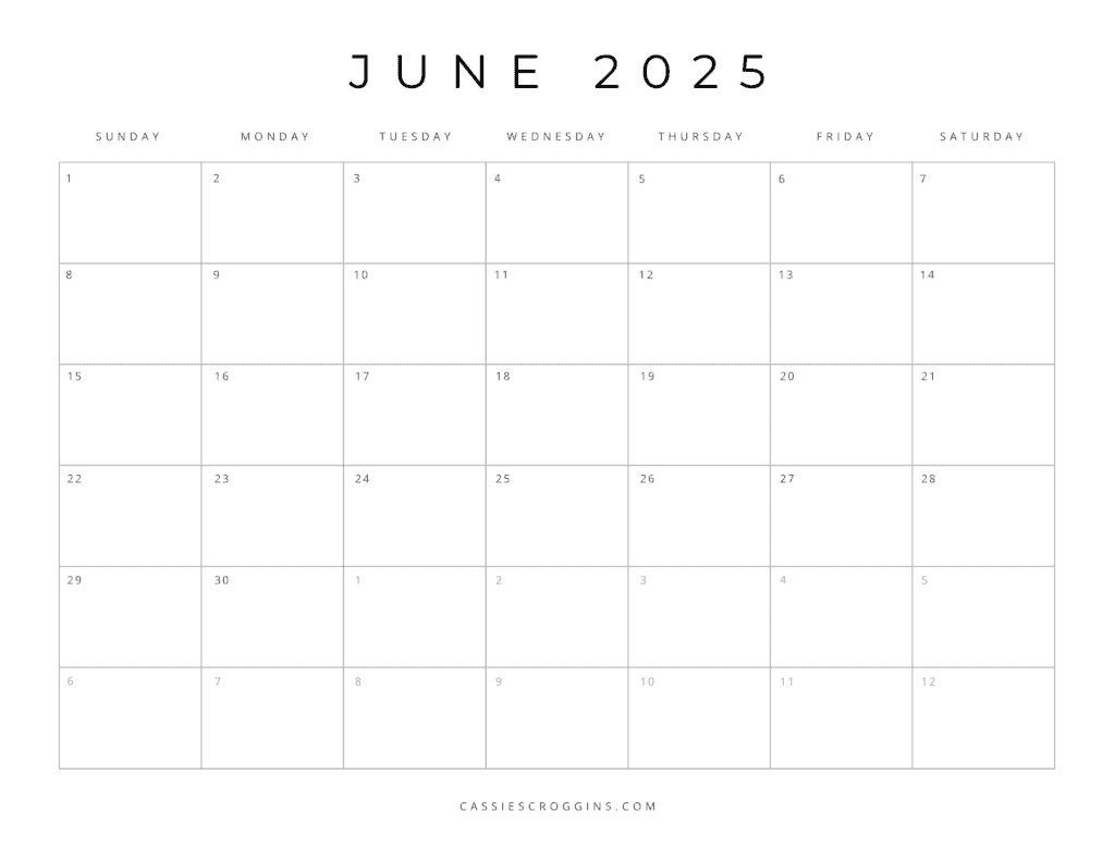 Blank Calendar June Printable