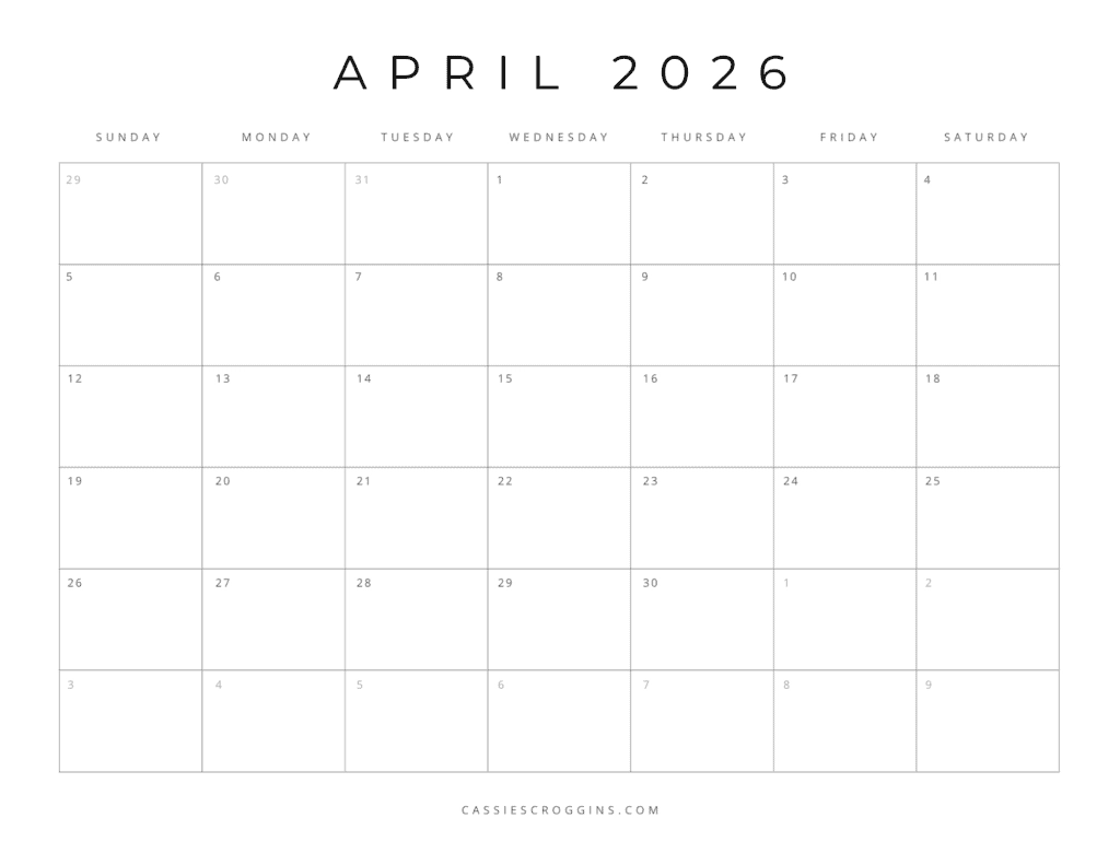 Printable April Blank Calendar 2026
