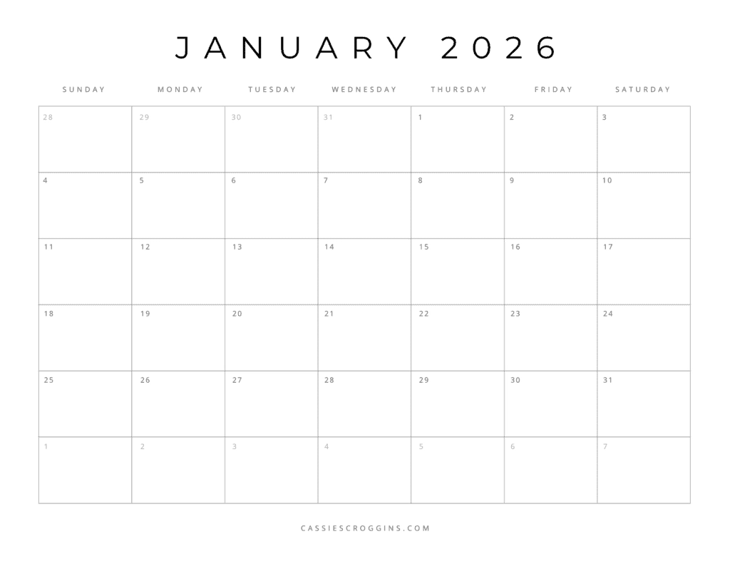 2026 Printable Blank January Page