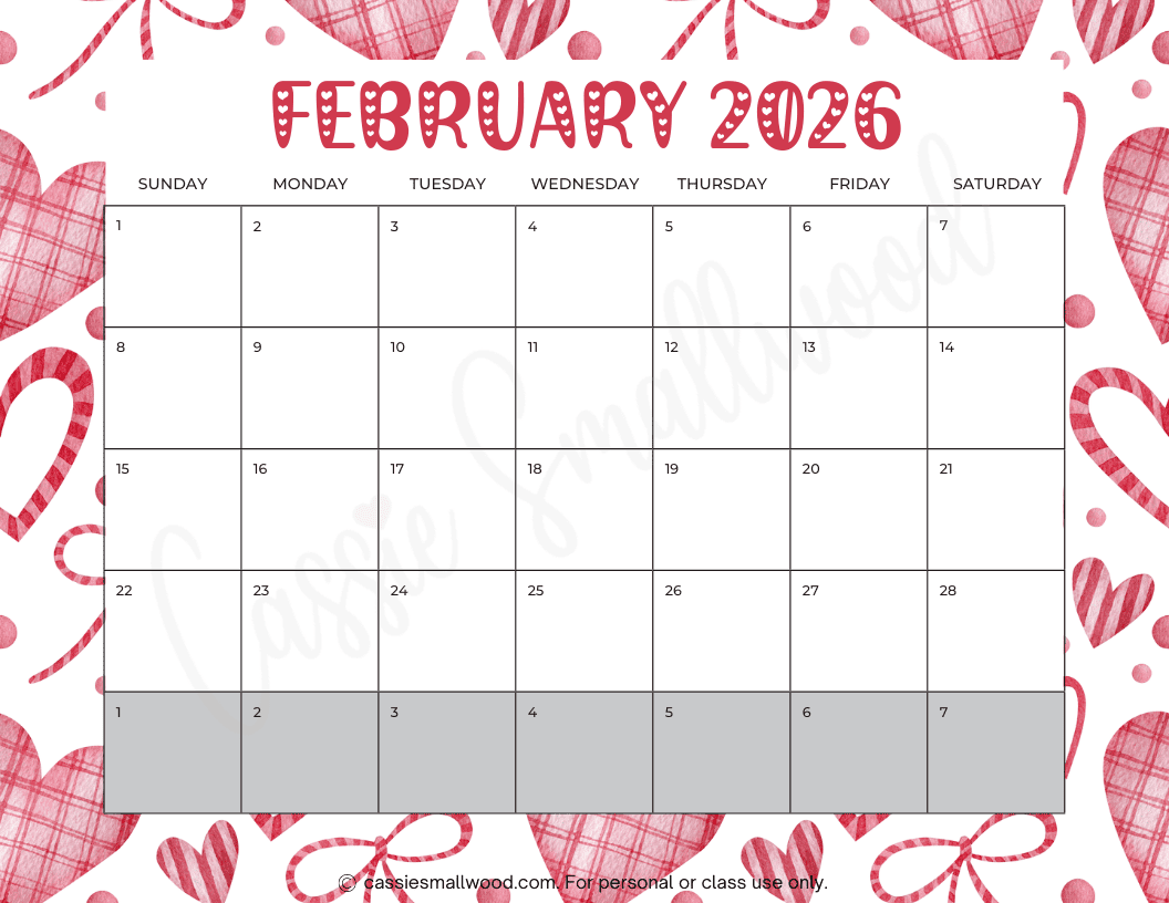 Blank Printable Calendar Feb 2026