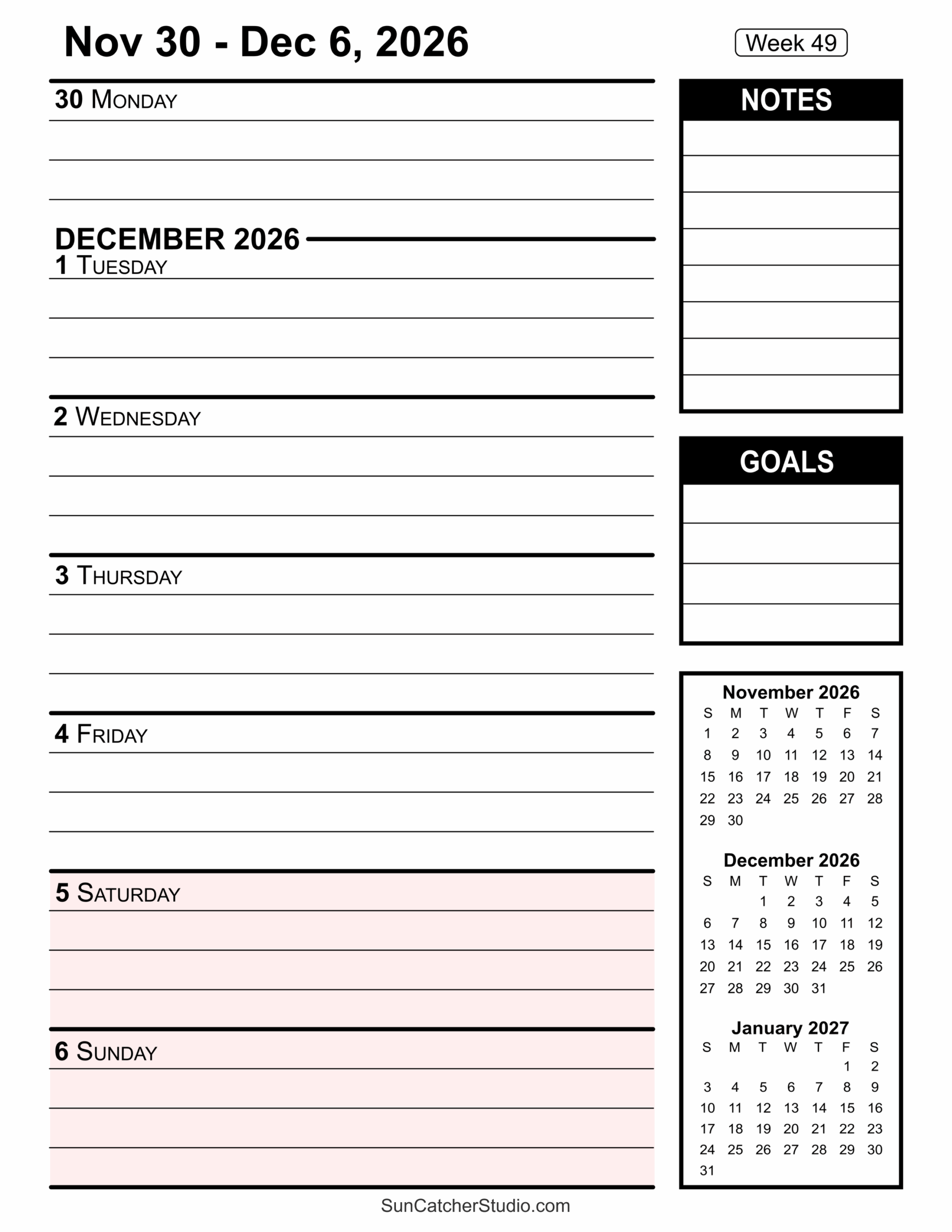 Free Printable 2026 Weekly Calendars For Easy Planning Free 