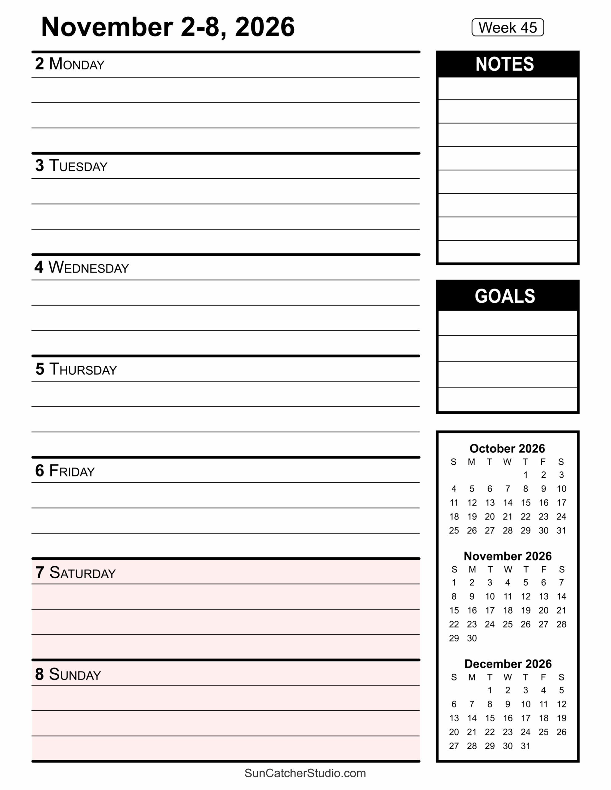 Free Printable 2026 Weekly Calendars For Easy Planning Free 